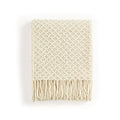 CREVENT Farmhouse Boho Knitted Throw Blanket for Couch Sofa Chair Bed Home Decoration, Soft Warm Cozy Light Weight for Spring Summer Fall (50''X60'' Beige)