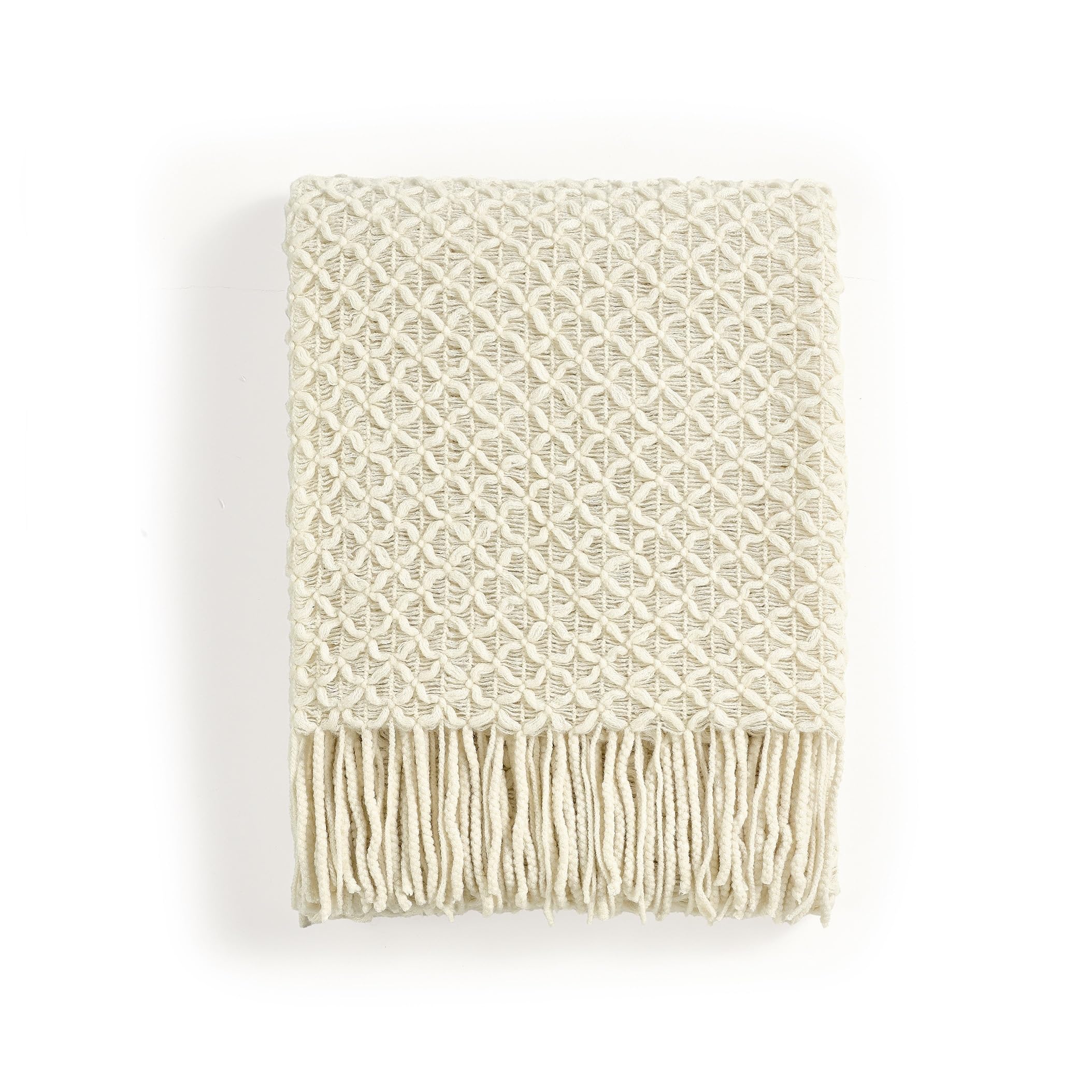 CREVENT Farmhouse Boho Knitted Throw Blanket for Couch Sofa Chair Bed Home Decoration, Soft Warm Cozy Light Weight for Spring Summer Fall (50''X60'' Beige)