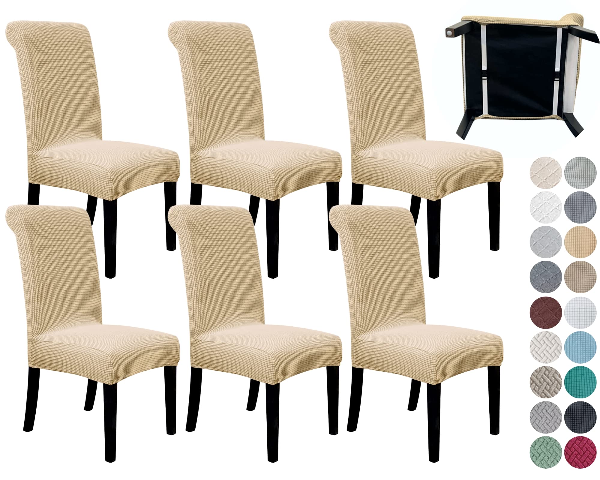 SPRINGRICO 4 Pack Dining Room Chair Covers with seat Belt, Stretch Parsons Chair Slipcover Washable Kitchen Dining Chair Cover Removable Seat Protector Set of 4, S3- Warm Cream