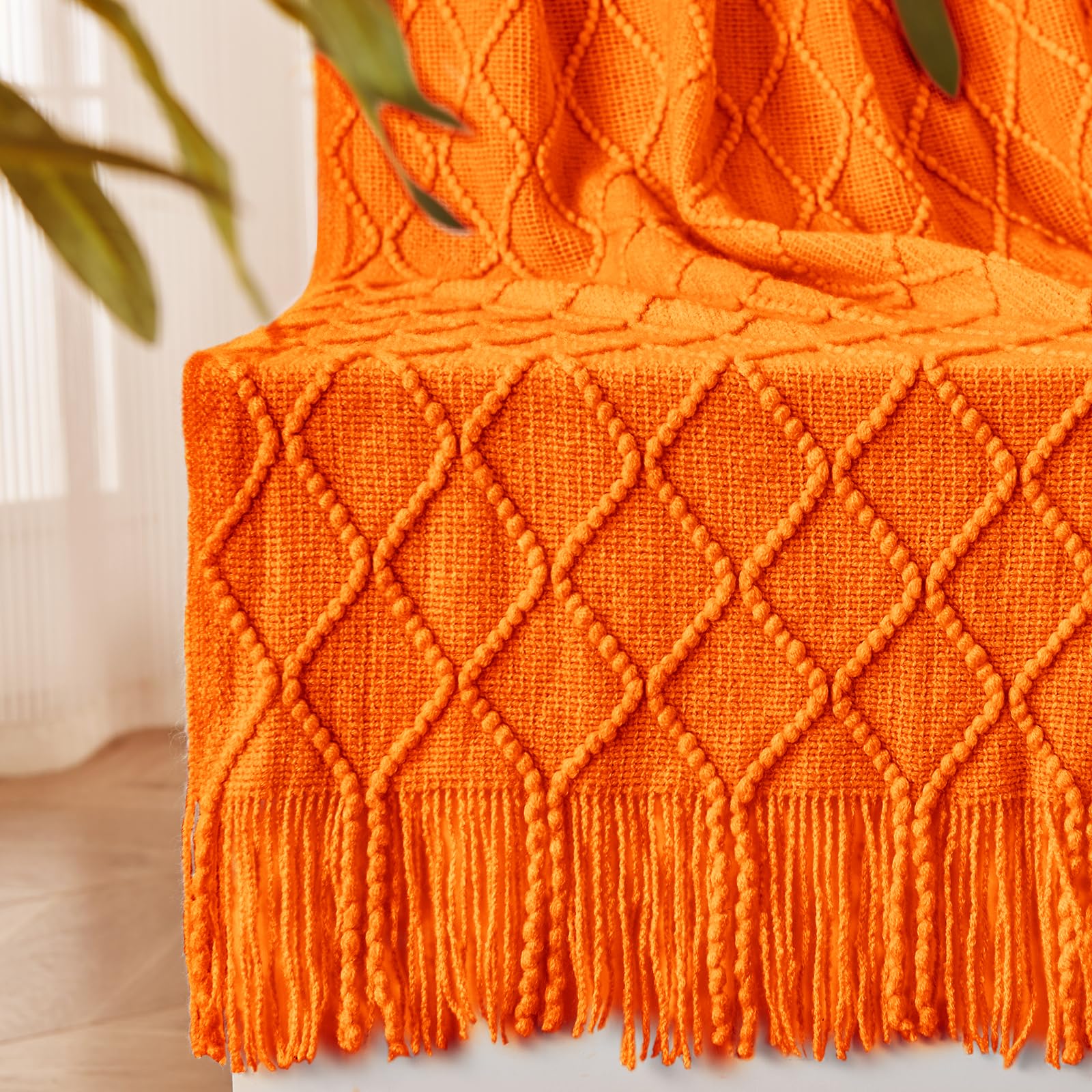 inhand Knitted Throw Blanket for Couch and Bed, Soft Living Room Home Decor Knitted Blanket with Tassel, Outdoor Lightweight Breathable Summer Blanket, Farmhouse Warm Woven Decorative, 50"x60"