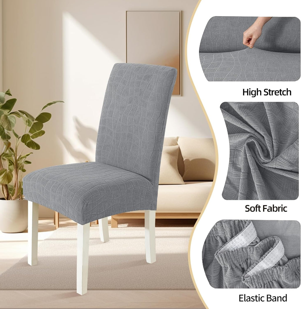 SYSLOON 100% Waterproof Chair Covers for Dining Chairs, Stretch Chair Covers Set of 4, Parson Chair Slipcovers Removable Washable Kitchen Chairs Seat Covers,Light Gray