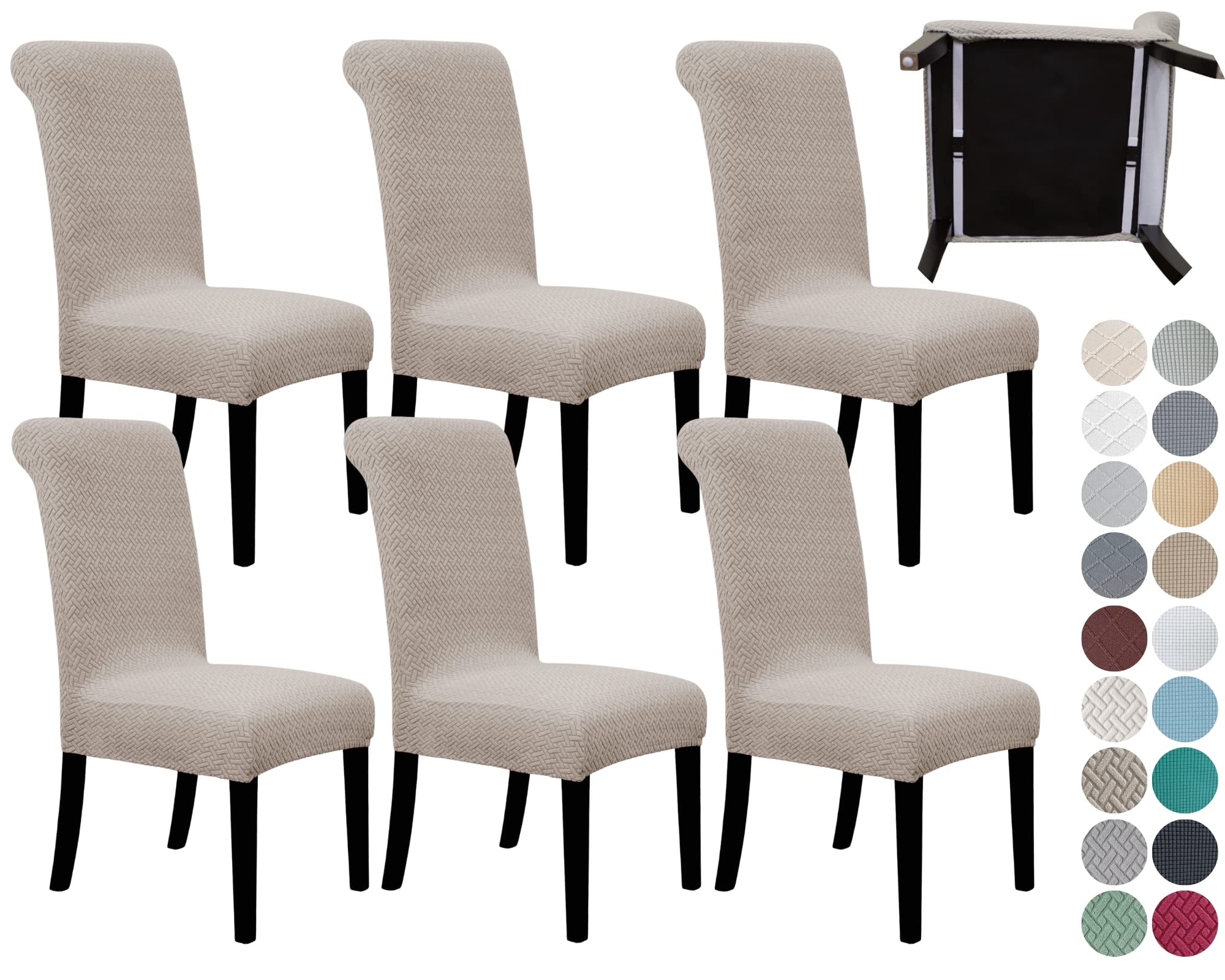 SPRINGRICO 4 Pack Dining Room Chair Covers with seat Belt, Stretch Parsons Chair Slipcover Washable Kitchen Dining Chair Cover Removable Seat Protector Set of 4, S3- Warm Cream