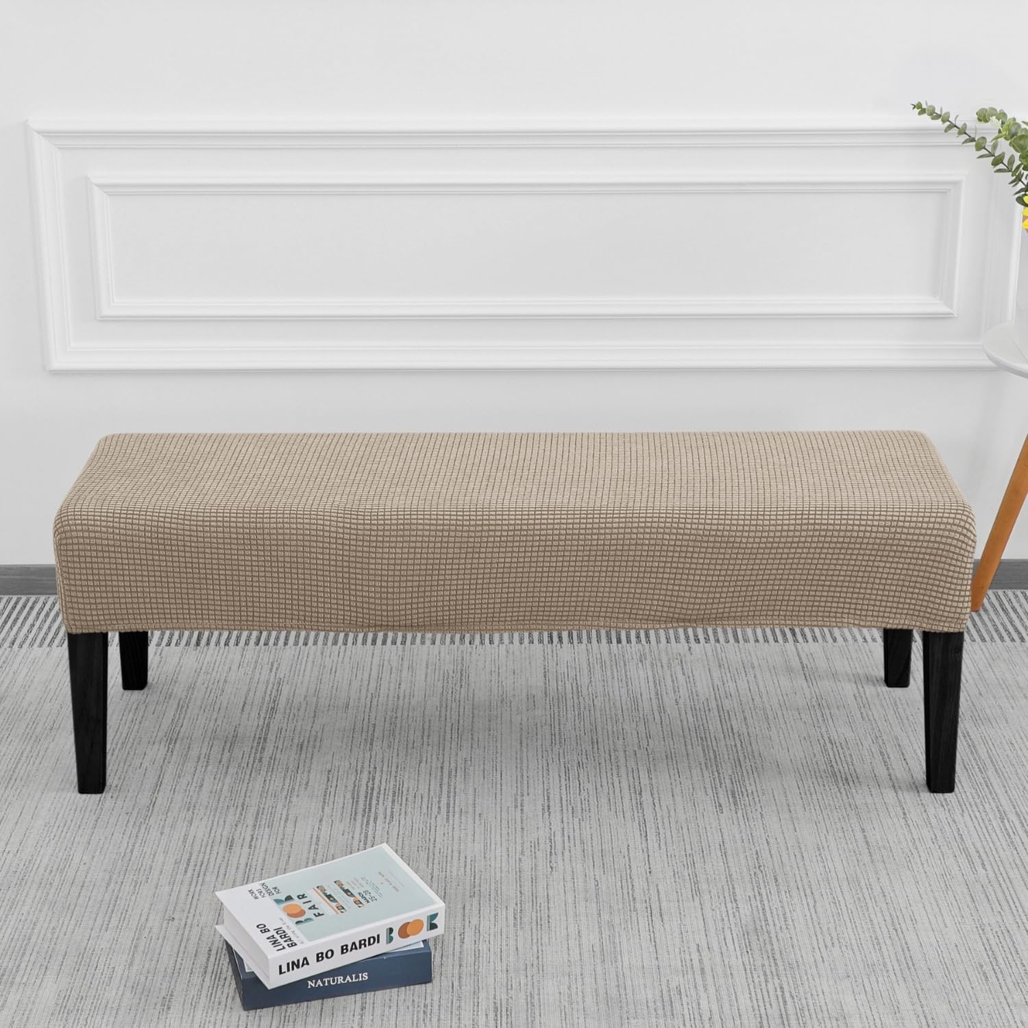 SPRINGRICO Stretch Dining Bench Cover, Removable Bench Slipcover Washable Bench Seat Protector Rectangle Bench Cover for Dining Room, Living Room, Bedroom, Kitchen (S1-Khaki)