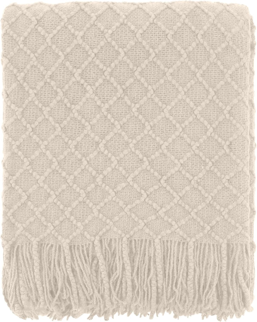 CREVENT Farmhouse Boho Knitted Throw Blanket for Couch Sofa Chair Bed Home Decoration, Soft Warm Cozy Light Weight for Spring Summer Fall (50''X60'' Beige)