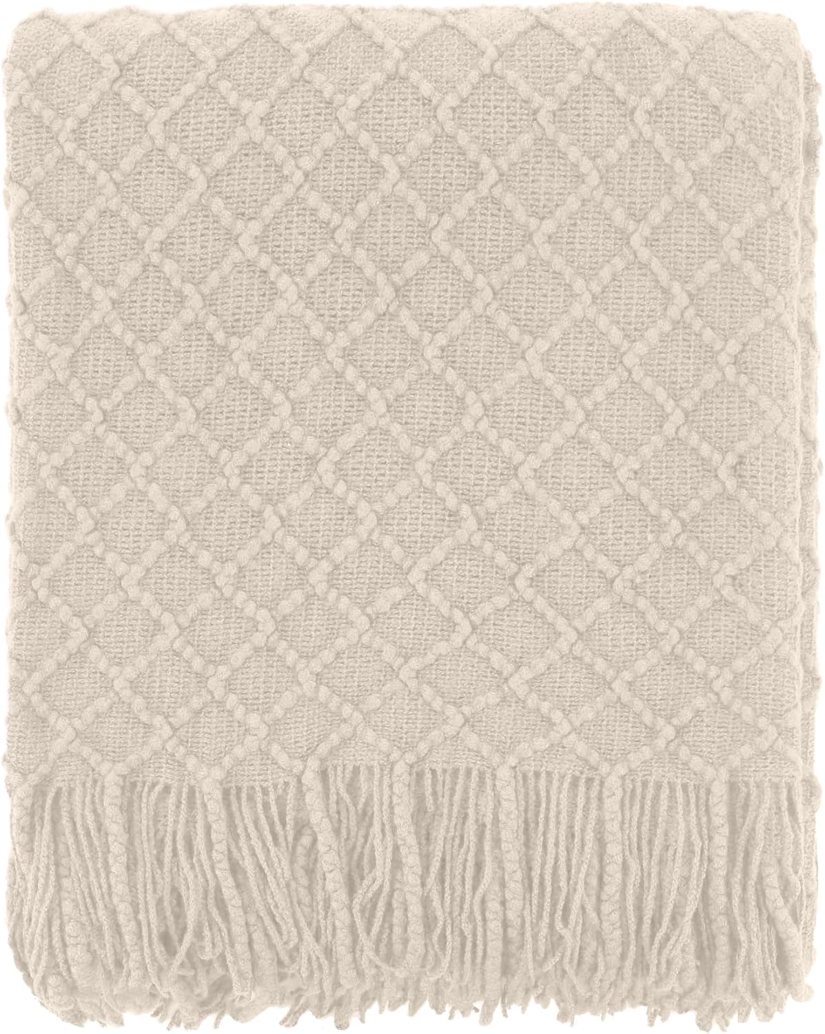 CREVENT Farmhouse Boho Knitted Throw Blanket for Couch Sofa Chair Bed Home Decoration, Soft Warm Cozy Light Weight for Spring Summer Fall (50''X60'' Beige)