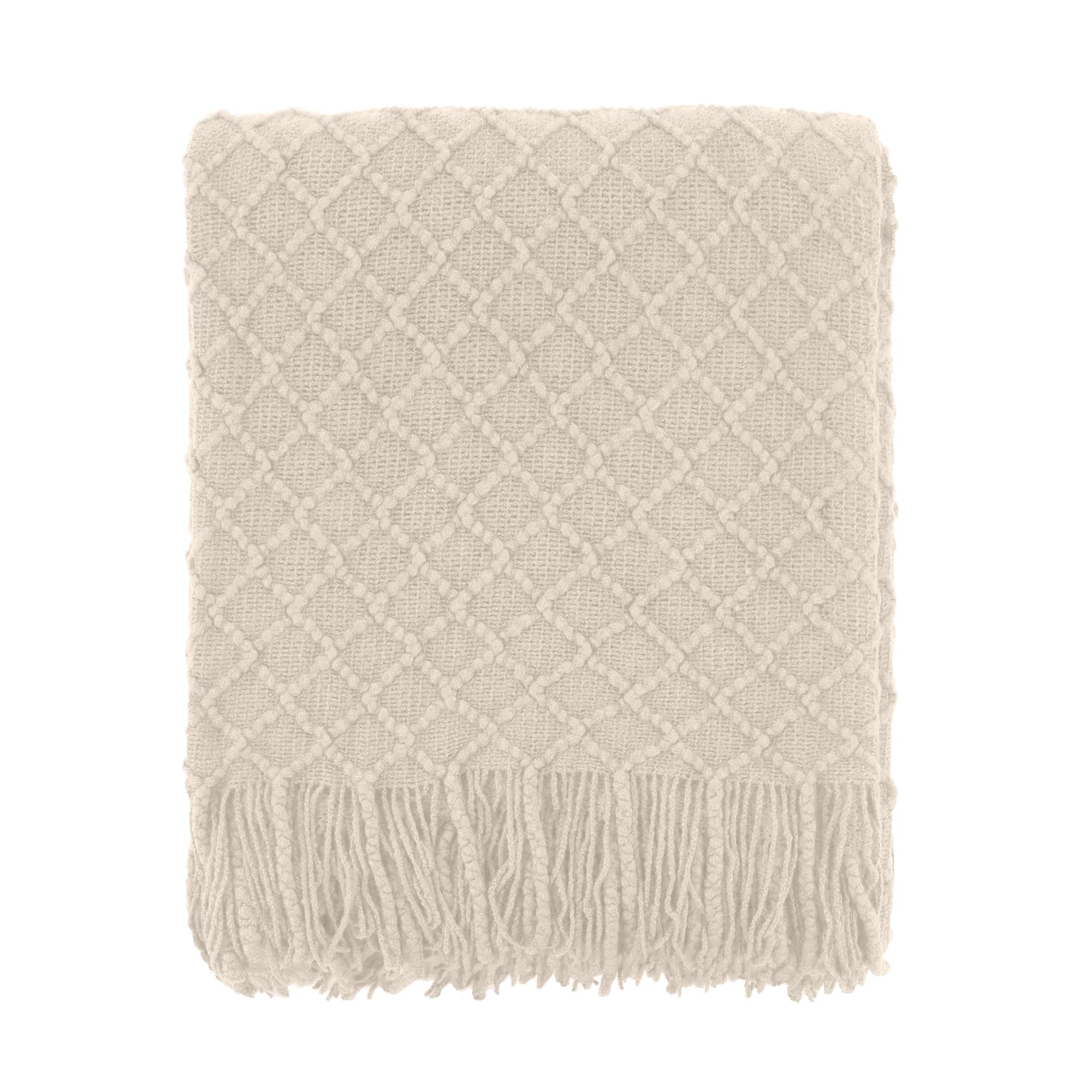 CREVENT Farmhouse Boho Knitted Throw Blanket for Couch Sofa Chair Bed Home Decoration, Soft Warm Cozy Light Weight for Spring Summer Fall (50''X60'' Beige)