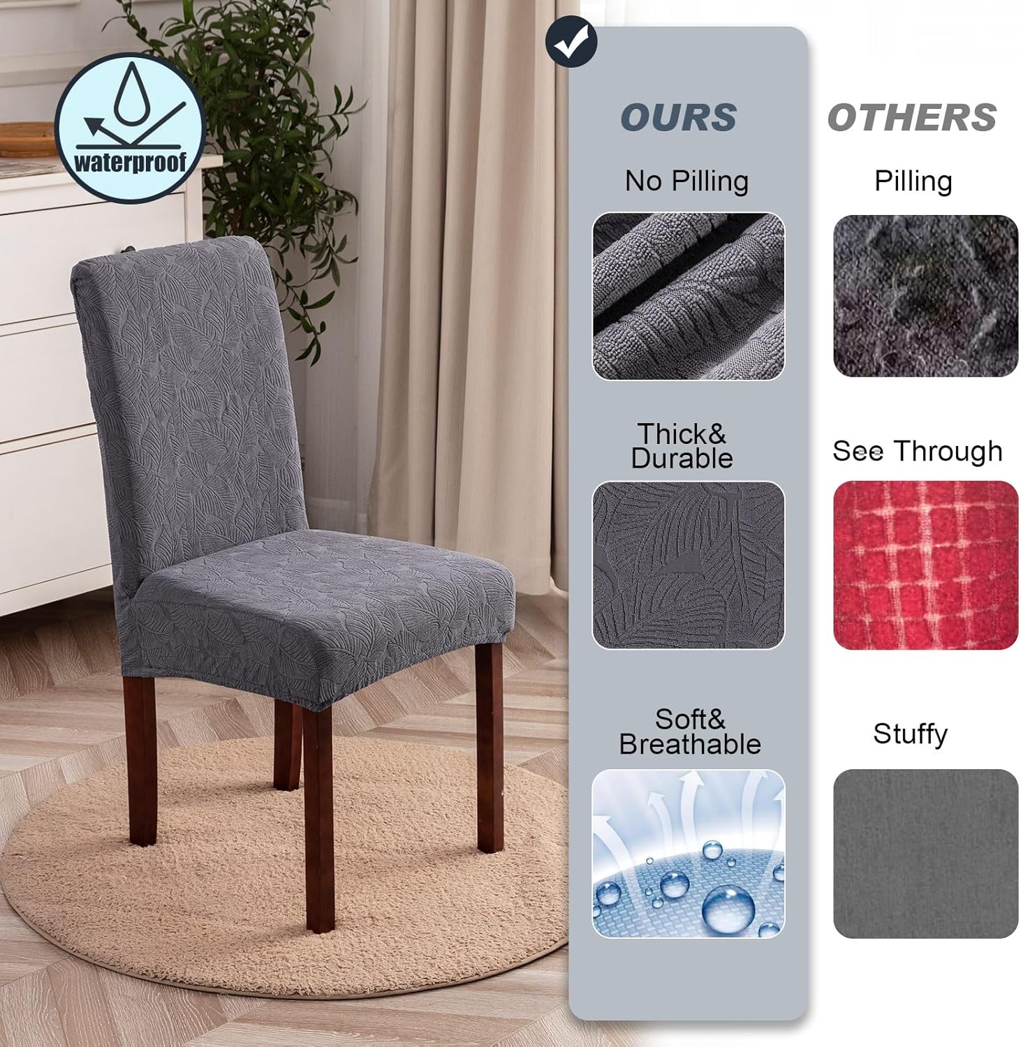 Waterproof Dining Chair Covers, Chair Covers for Dining Room Stretch Parsons Chair Slipcover, for Dining Room Kitchen Chair Protector Cover, Removable, Washable