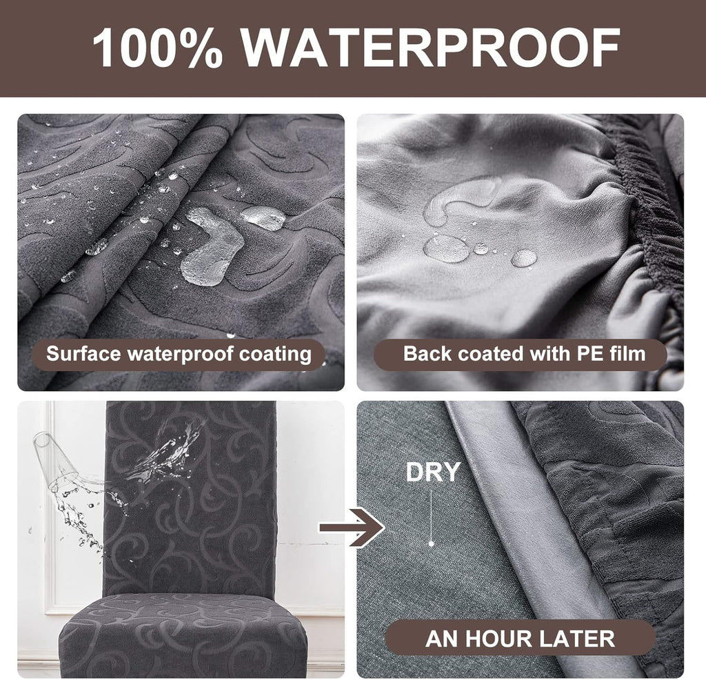 Genina Waterproof Dining Room Chair Covers Stretch Parsons Chair Slipcovers for Dining Room Kitchen Chair Protector Cover, Removable, Washable (4, Flower Pattern-Dark Gray)