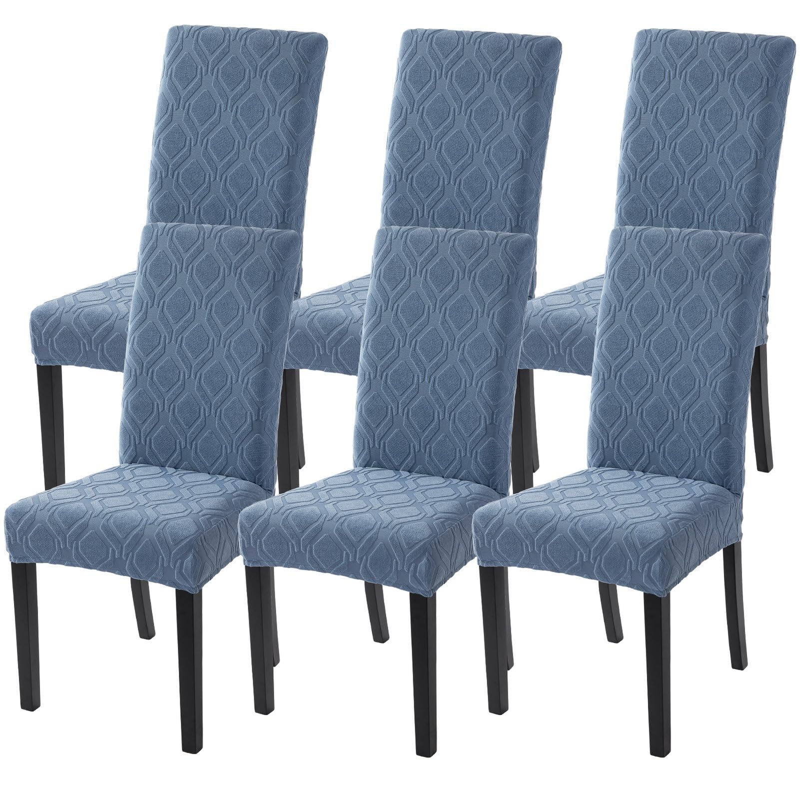 SearchI Dining Room Chair Covers Set of 6, Stretch Jacquard Parsons Chair Slipcovers Super Fit Removable Washable Kitchen Chair Protector Cover for Dining Room, Hotel, Ceremony (Beige Rhombus)