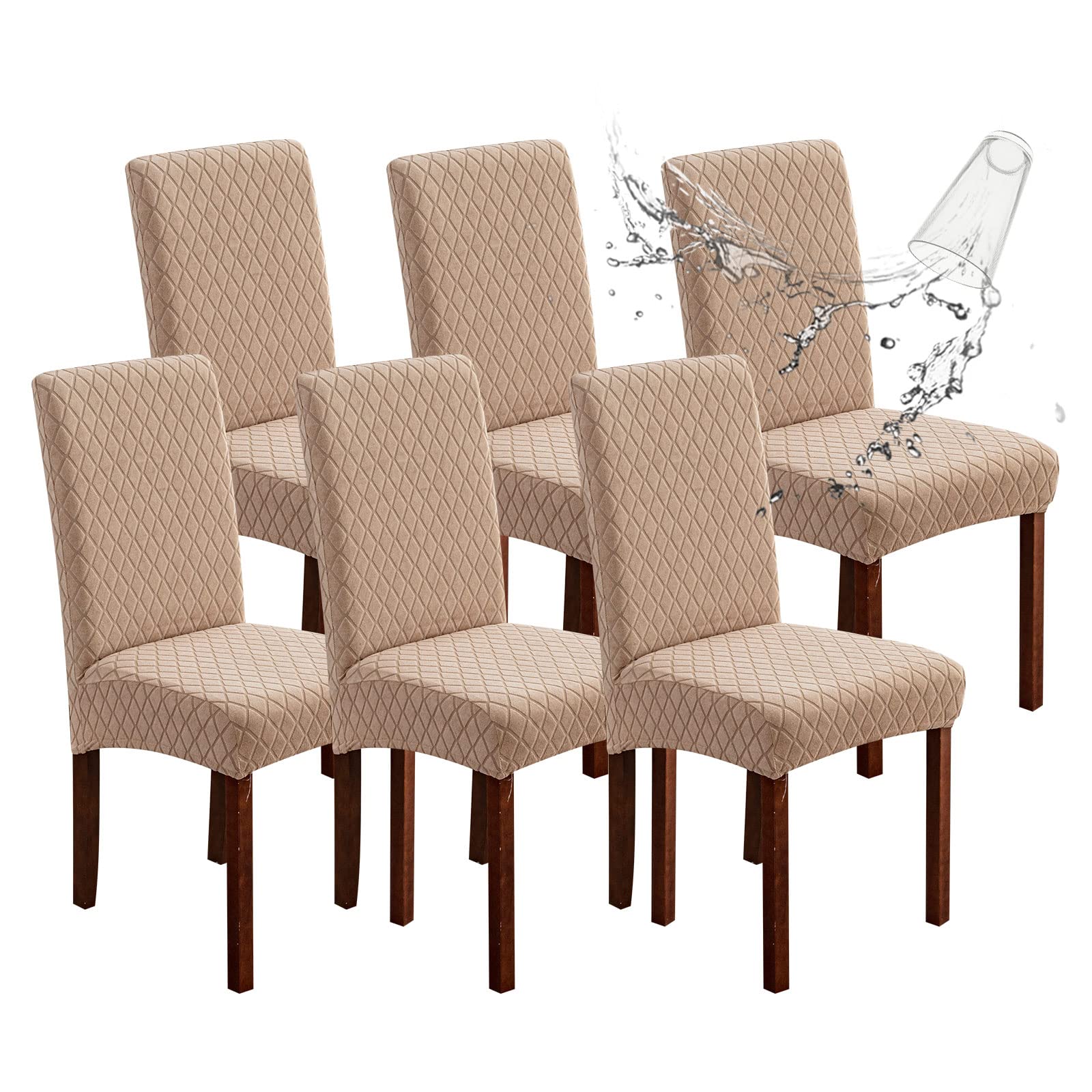 Genina 100% Waterproof Chair Covers for Dining Room Set of 4, Stretch Parson Chair Slipcovers for Kitchen Chairs, Washable Chair Protectors, Leaves-Warm Gray