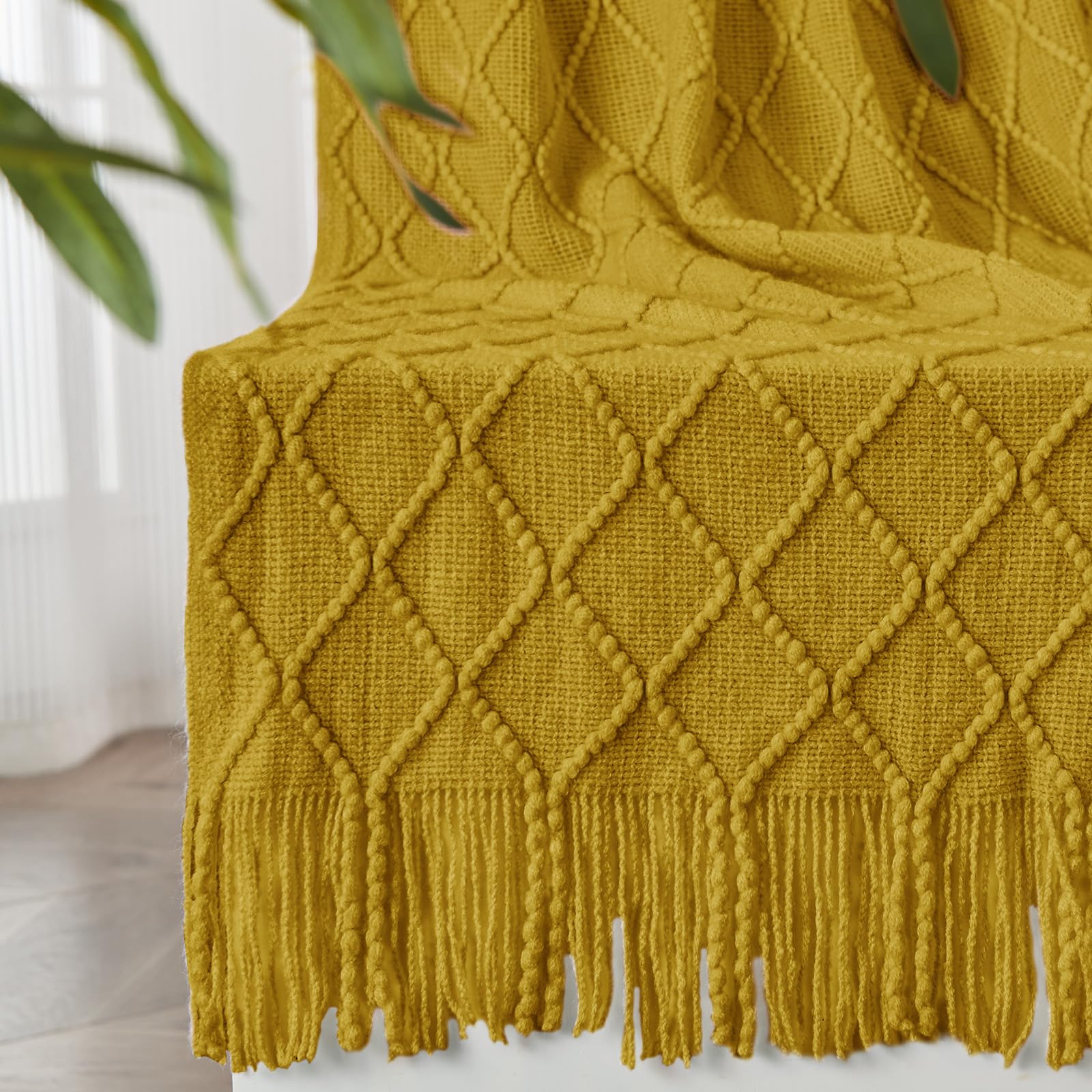inhand Knitted Throw Blanket for Couch and Bed, Soft Living Room Home Decor Knitted Blanket with Tassel, Outdoor Lightweight Breathable Summer Blanket, Farmhouse Warm Woven Decorative, 50"x60"
