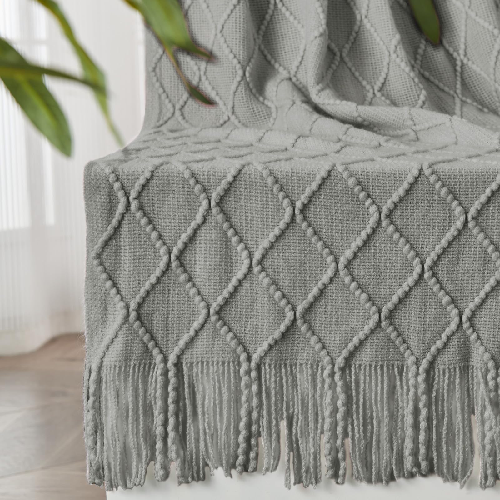 inhand Knitted Throw Blanket for Couch and Bed, Soft Living Room Home Decor Knitted Blanket with Tassel, Outdoor Lightweight Breathable Summer Blanket, Farmhouse Warm Woven Decorative, 50"x60"