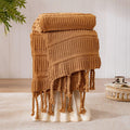 Boho Knitted Chenille Blanket with Tassels - Lightweight & Soft All-Season Throw - 3D Classic Pattern for Living Room Bedroom Couch, Cloud White, Throw 50"x60"