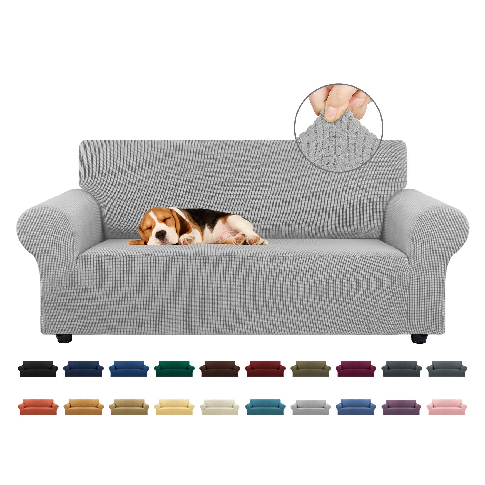 KEKUOU Stretch Sofa Cover Slipcover ，Couch Covers for 3 Cushion Couch Sofa pet Friendly (78"-94") Furniture Protector Sofa with Elastic Bottom for Kids,Dog, Jacquard Small Checked(Large,Black)