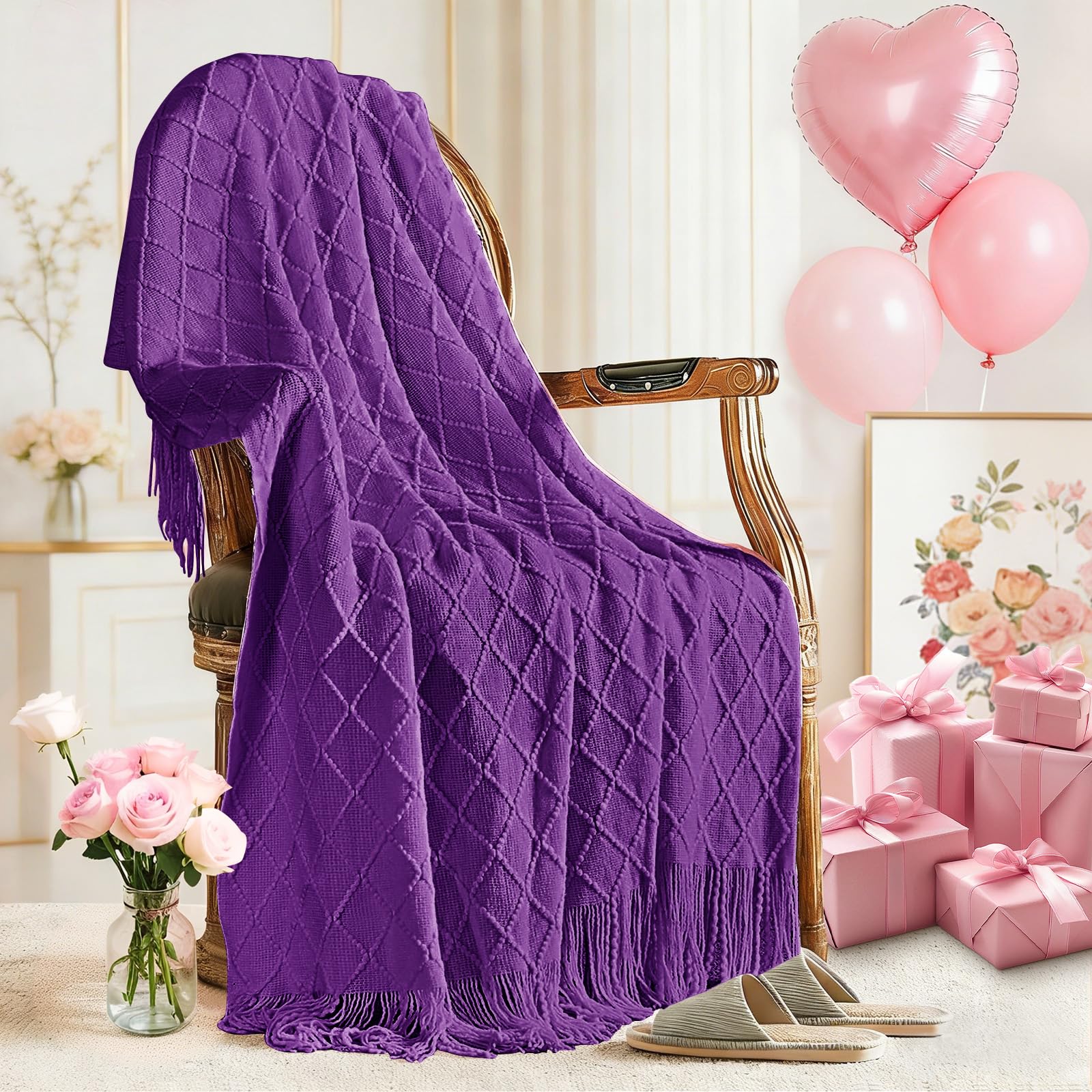 inhand Knitted Throw Blanket for Couch and Bed, Soft Living Room Home Decor Knitted Blanket with Tassel, Outdoor Lightweight Breathable Summer Blanket, Farmhouse Warm Woven Decorative, 50"x60"