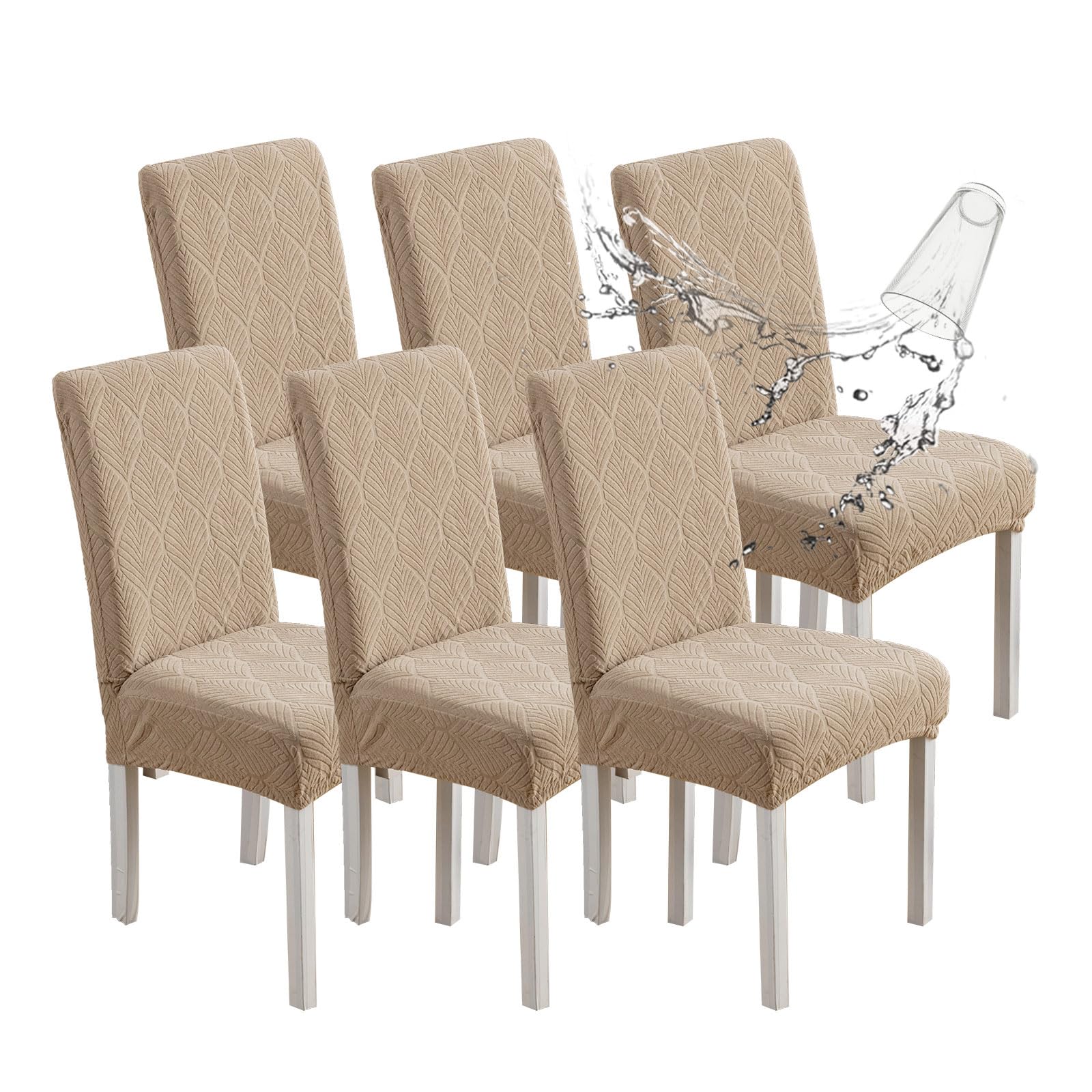 Chair Covers for Dining Chairs,100% Waterproof Dining Chair Covers Set of 4,Removable Stretch Parsons Slip,Washable Seat Protector for Kitchen Beige