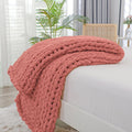 Bigacogo Chunky Knit Throw Blanket for Couch, 40x60 inches, 100% Hand Knitted with Thick Jumbo Chenille Yarn, Cozy Soft Large Rope Knot Cable Crochet Blankets for Sofa Bed Living Room, Beige