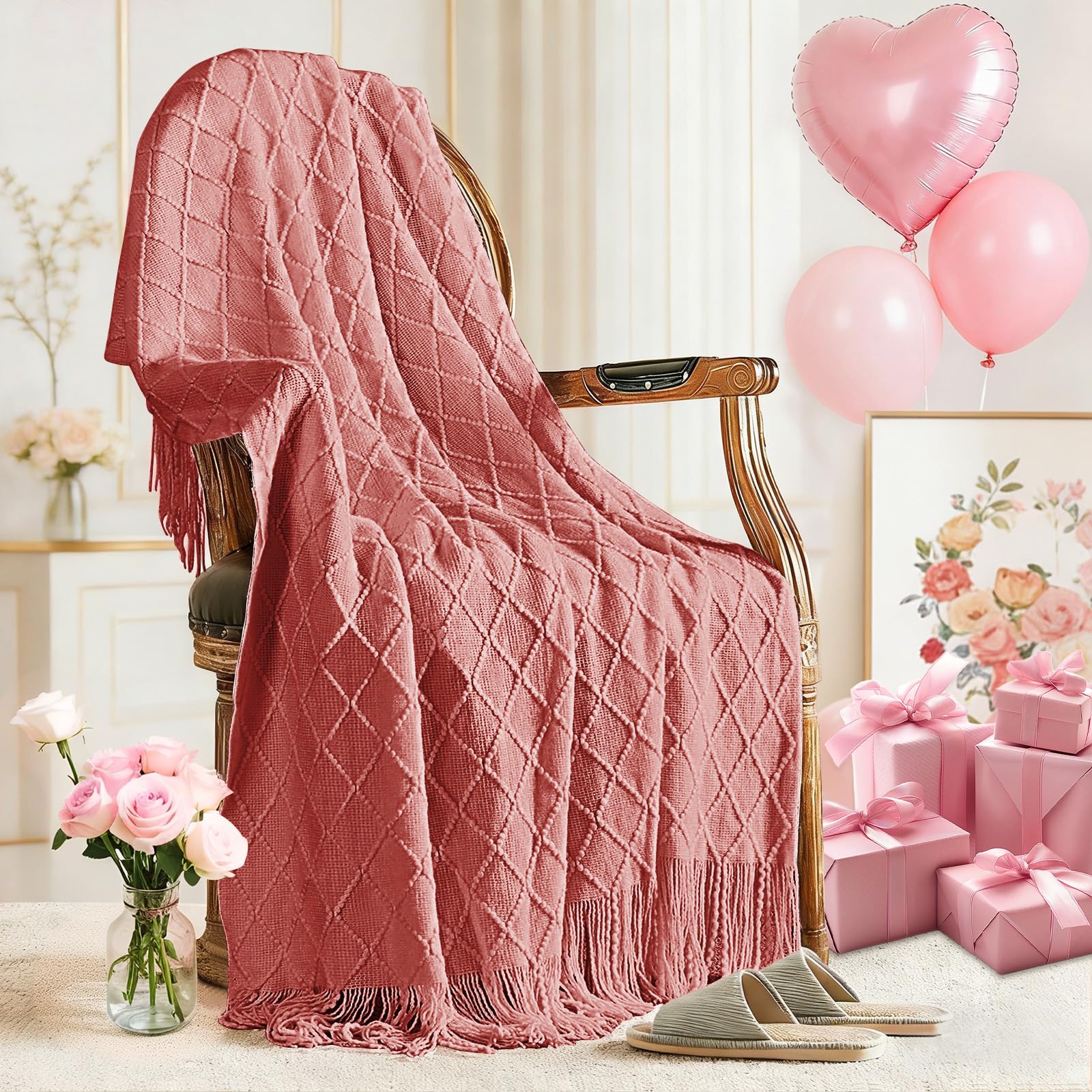 inhand Knitted Throw Blanket for Couch and Bed, Soft Living Room Home Decor Knitted Blanket with Tassel, Outdoor Lightweight Breathable Summer Blanket, Farmhouse Warm Woven Decorative, 50"x60"