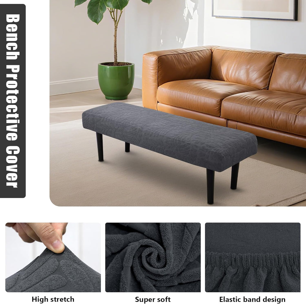 Stretch Bench Seat Cover, Reusable Slipcover for Dining Room & Bedroom, Removable Washable Rectangular Bench Covers, Elastic Fit for Home Furniture(Light Gray)