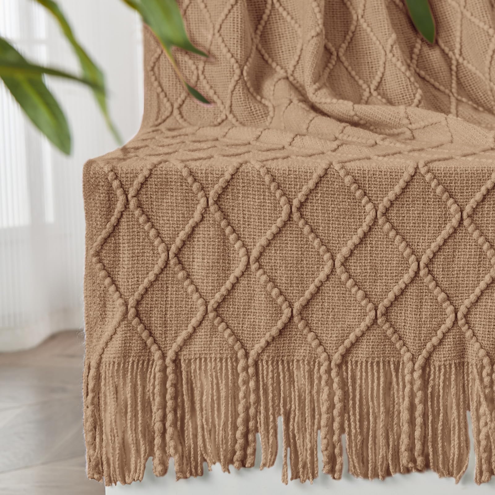 inhand Knitted Throw Blanket for Couch and Bed, Soft Living Room Home Decor Knitted Blanket with Tassel, Outdoor Lightweight Breathable Summer Blanket, Farmhouse Warm Woven Decorative, 50"x60"