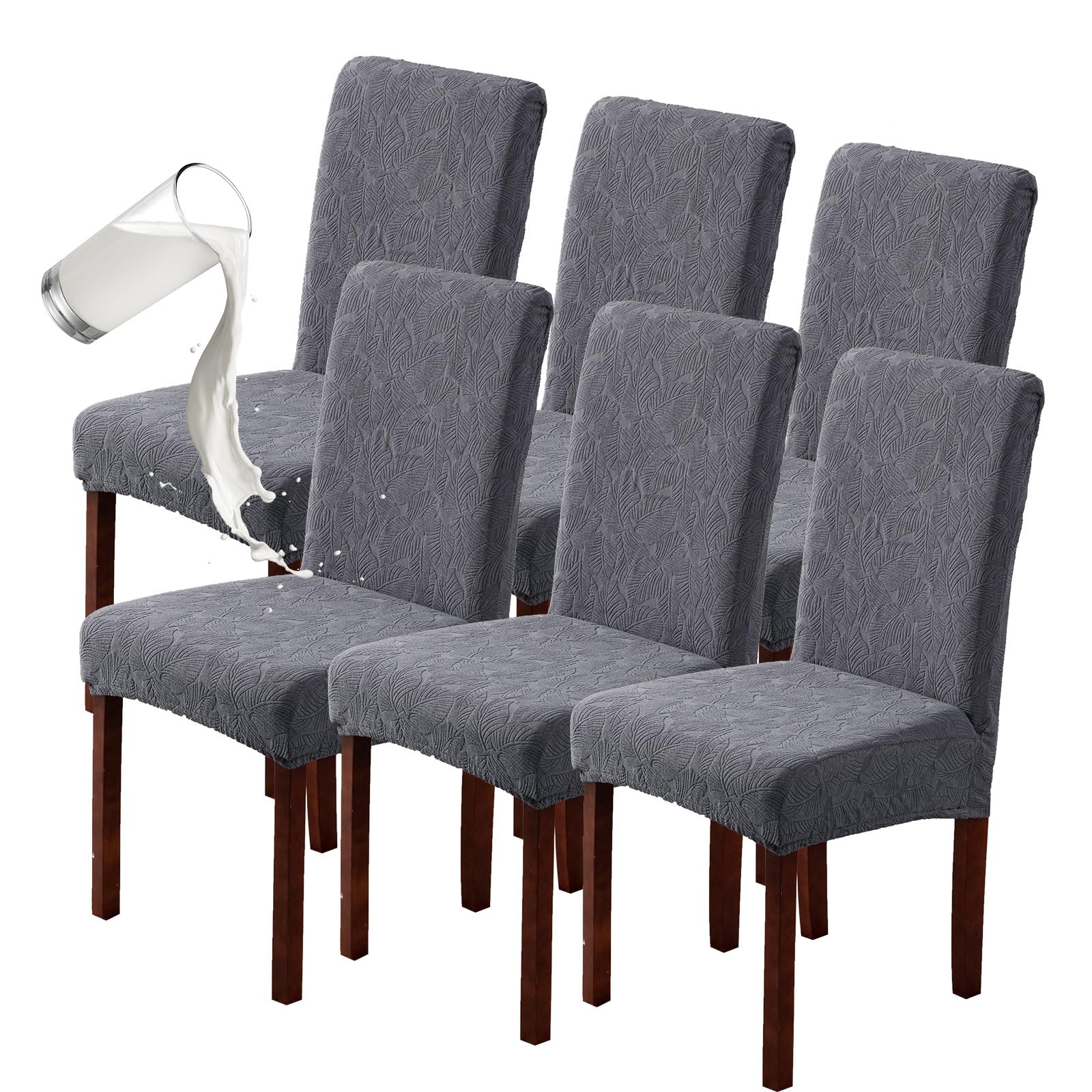 Genina Waterproof Dining Room Chair Covers Stretch Parsons Chair Slipcovers for Dining Room Kitchen Chair Protector Cover, Removable, Washable (4, Flower Pattern-Dark Gray)