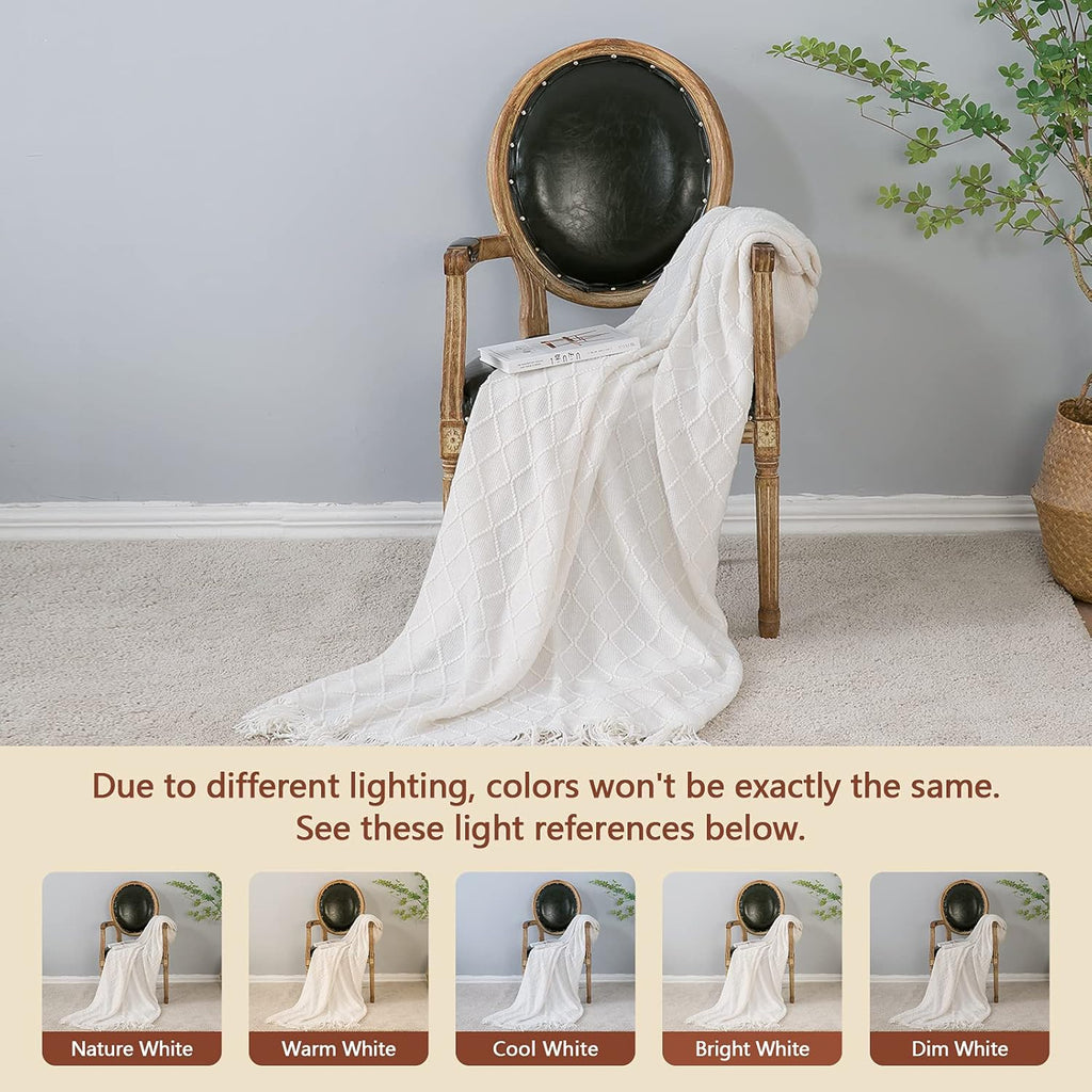 inhand Knitted Throw Blanket for Couch and Bed, Soft Living Room Home Decor Knitted Blanket with Tassel, Outdoor Lightweight Breathable Summer Blanket, Farmhouse Warm Woven Decorative, 50"x60"