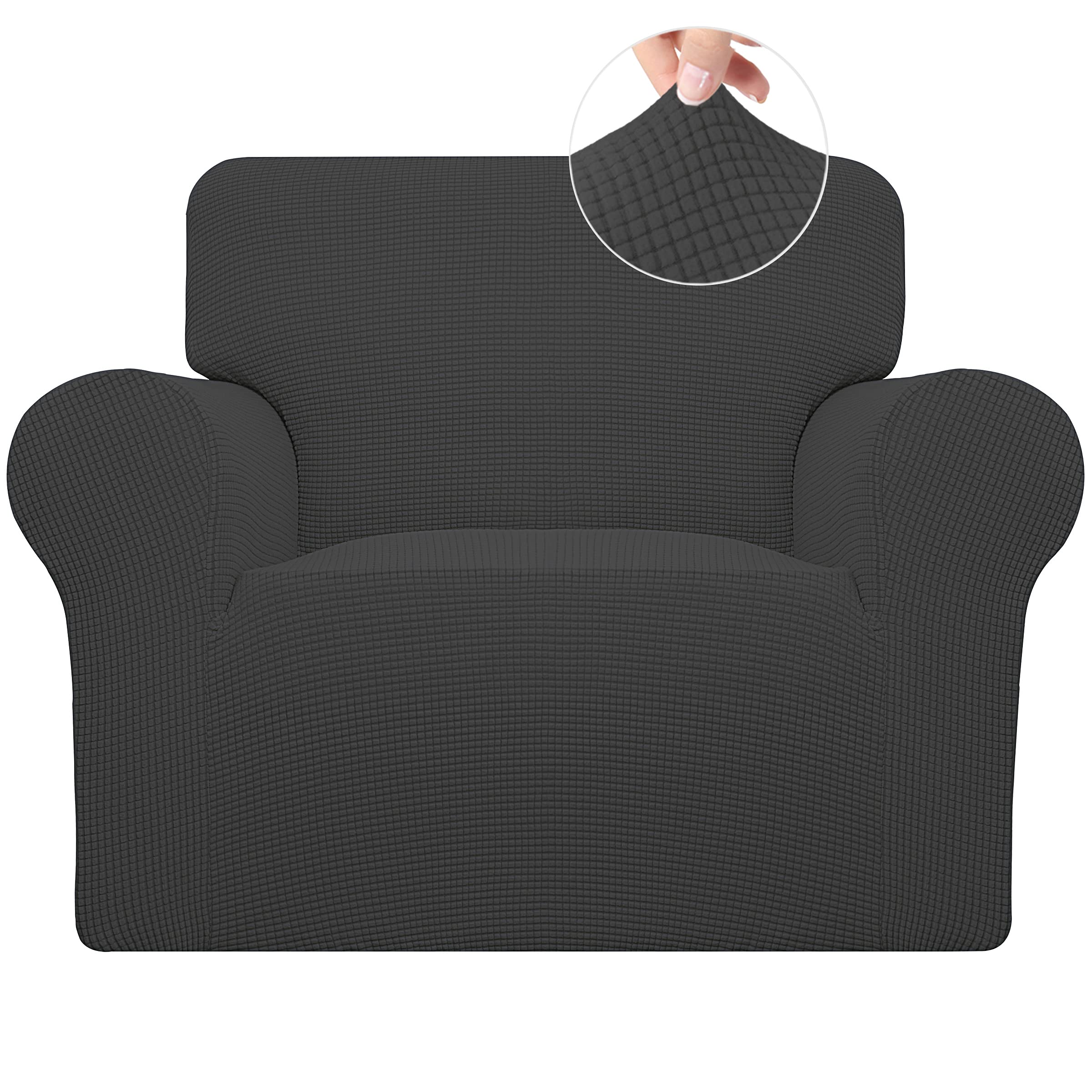 Easy-Going Stretch Sofa Slipcover 1-Piece Sofa Cover Furniture Protector Couch Soft with Elastic Bottom for Kids, Polyester Spandex Jacquard Fabric Small Checks (Sofa, Dark Gray)