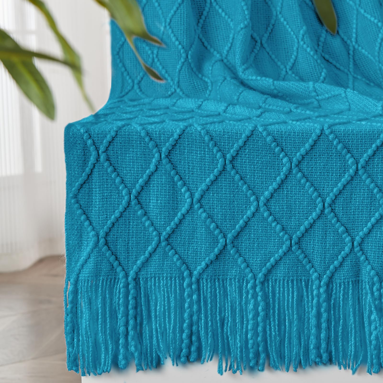inhand Knitted Throw Blanket for Couch and Bed, Soft Living Room Home Decor Knitted Blanket with Tassel, Outdoor Lightweight Breathable Summer Blanket, Farmhouse Warm Woven Decorative, 50"x60"