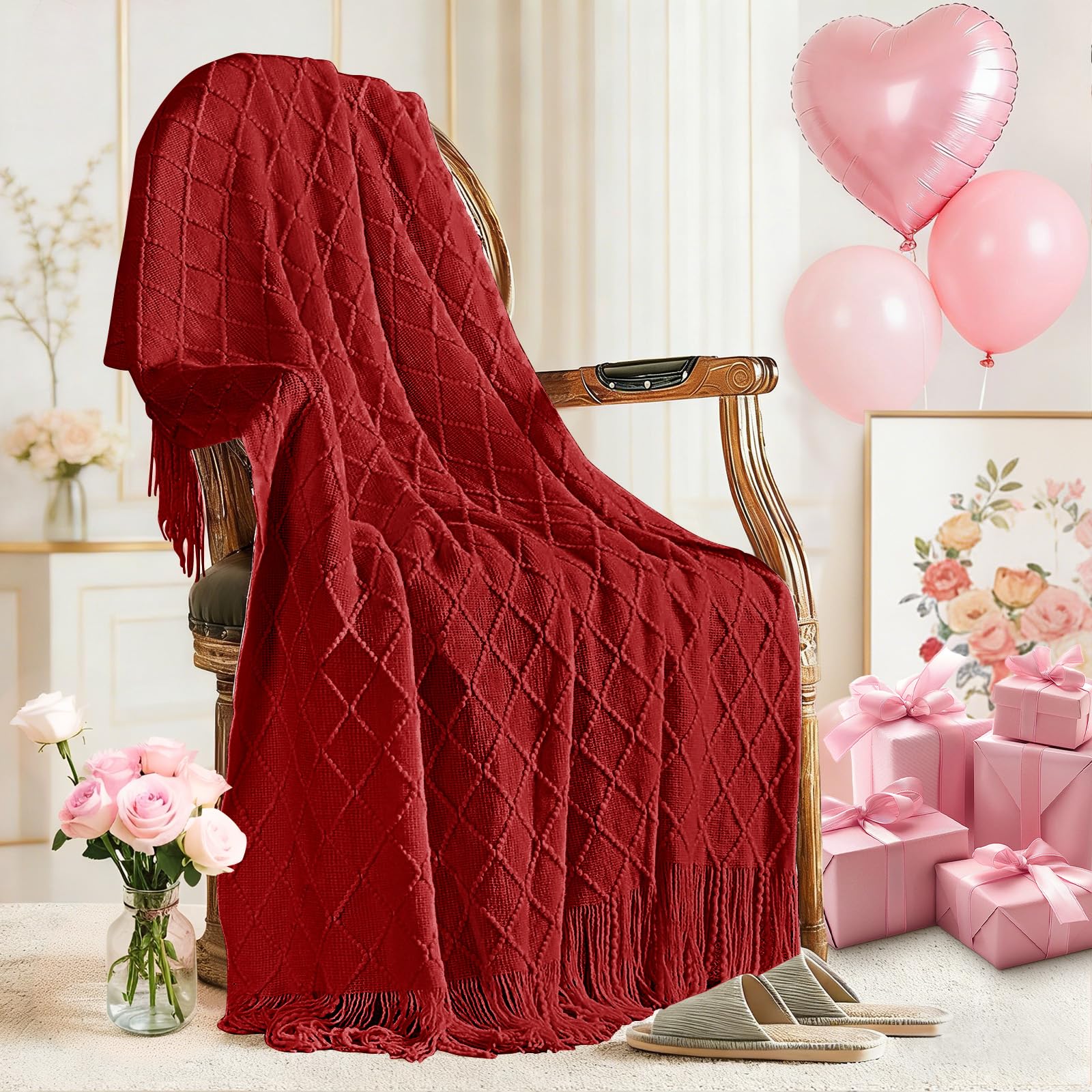 inhand Knitted Throw Blanket for Couch and Bed, Soft Living Room Home Decor Knitted Blanket with Tassel, Outdoor Lightweight Breathable Summer Blanket, Farmhouse Warm Woven Decorative, 50"x60"
