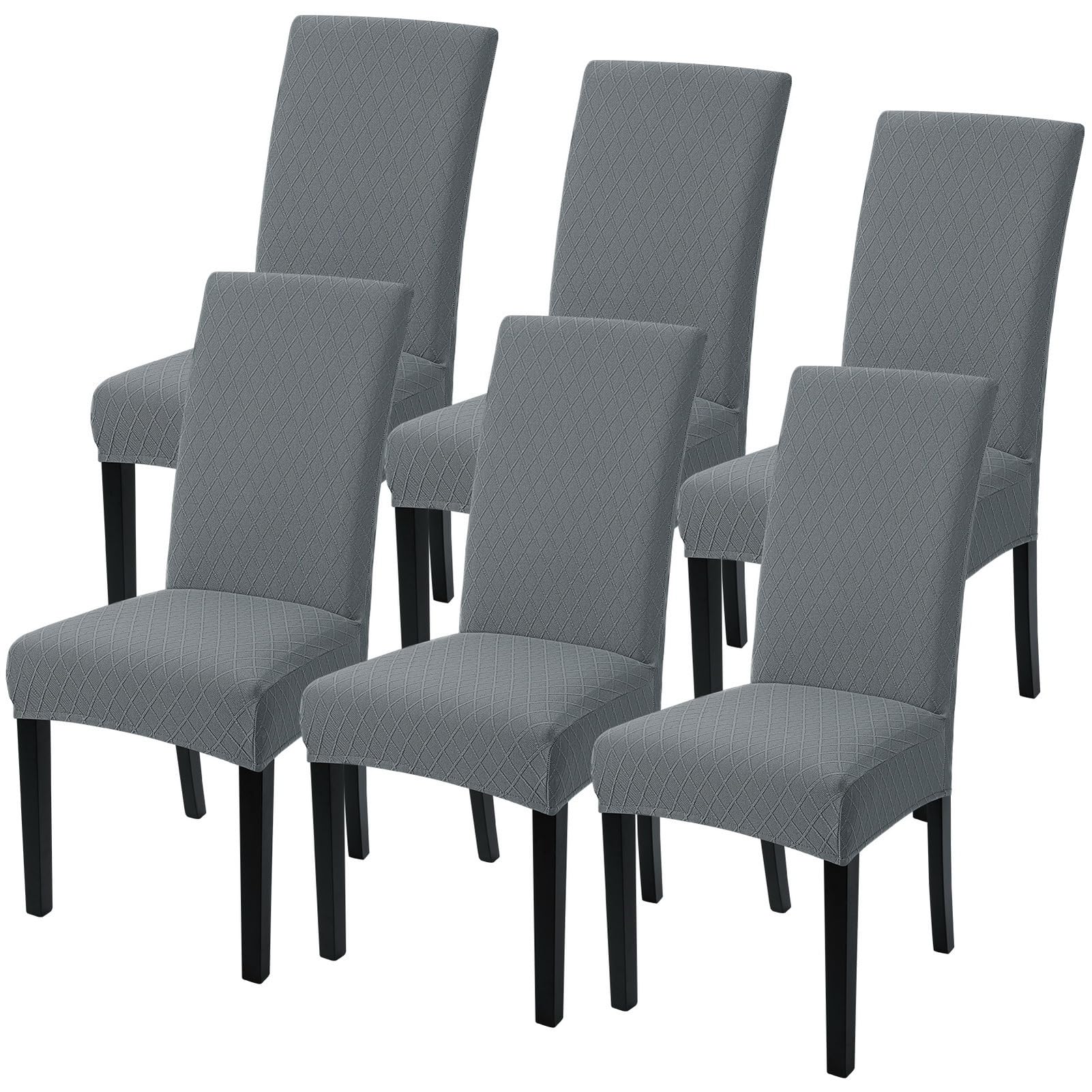 SearchI Dining Room Chair Covers Set of 6, Stretch Jacquard Parsons Chair Slipcovers Super Fit Removable Washable Kitchen Chair Protector Cover for Dining Room, Hotel, Ceremony (Beige Rhombus)