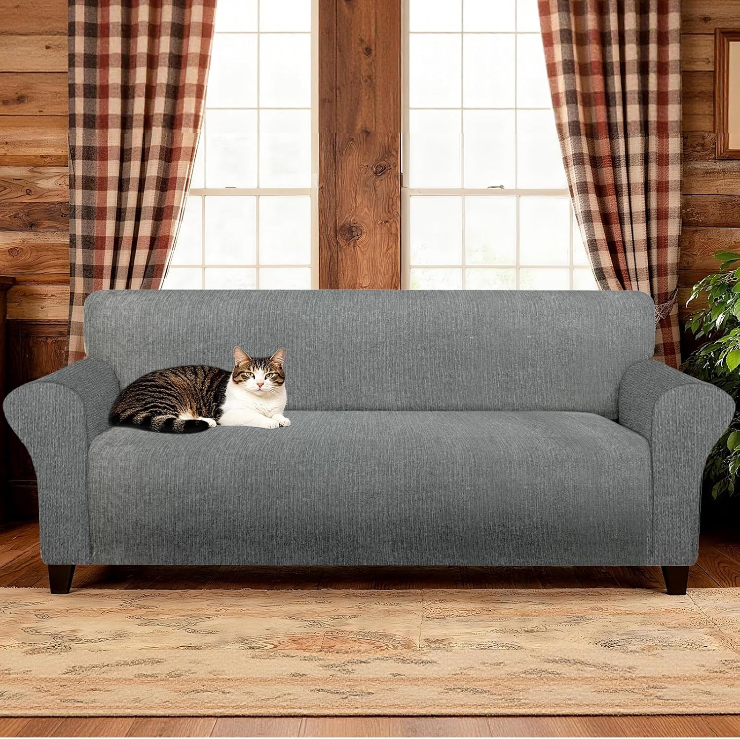Waterproof Couch Cover, Stretch Non-Slip Sofa Slipcover with Elastic Bottom that Stays in Place - Leakproof Furniture Protector for Kids and Pets - Washable (Sofa, Light Gray)