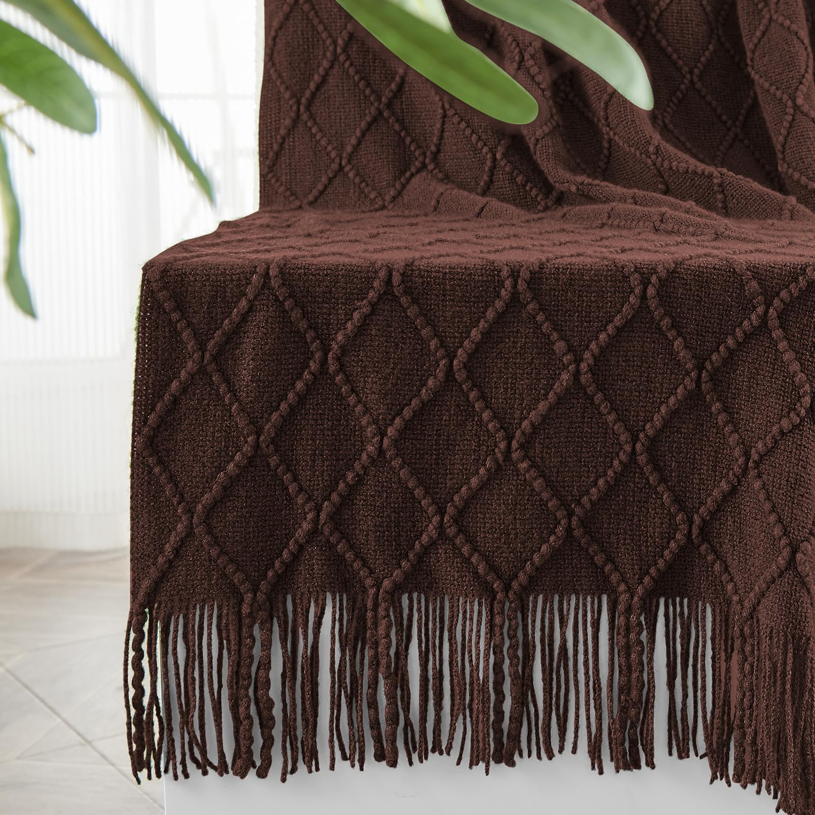 inhand Knitted Throw Blanket for Couch and Bed, Soft Living Room Home Decor Knitted Blanket with Tassel, Outdoor Lightweight Breathable Summer Blanket, Farmhouse Warm Woven Decorative, 50"x60"