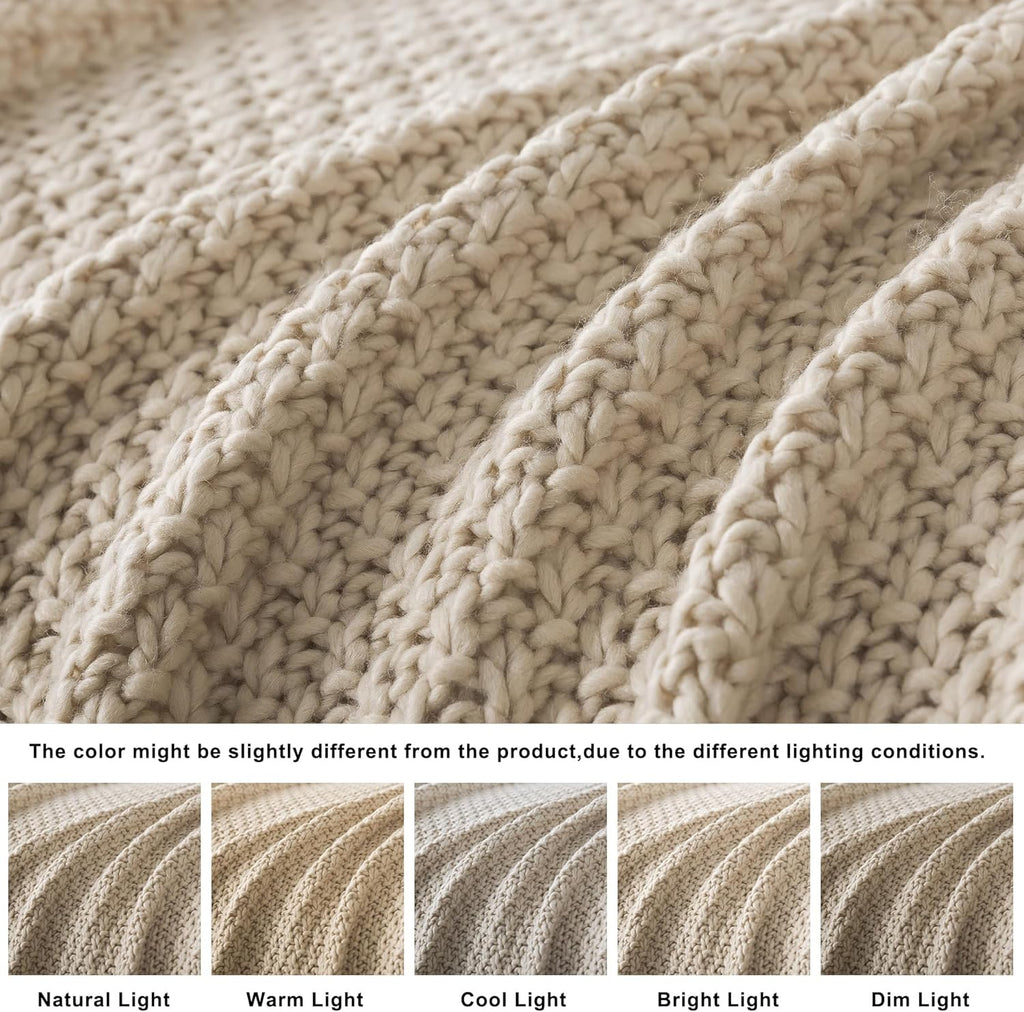 WDCOZY Chunky Cable Knit Throw Blanket Super Soft Warm Knitted Throw Blanket for Couch, Sofa, Chair, Bed Lightweight Breathable Cozy Comfortable Home Decorative Camel Tan Beige 50x60 Inches
