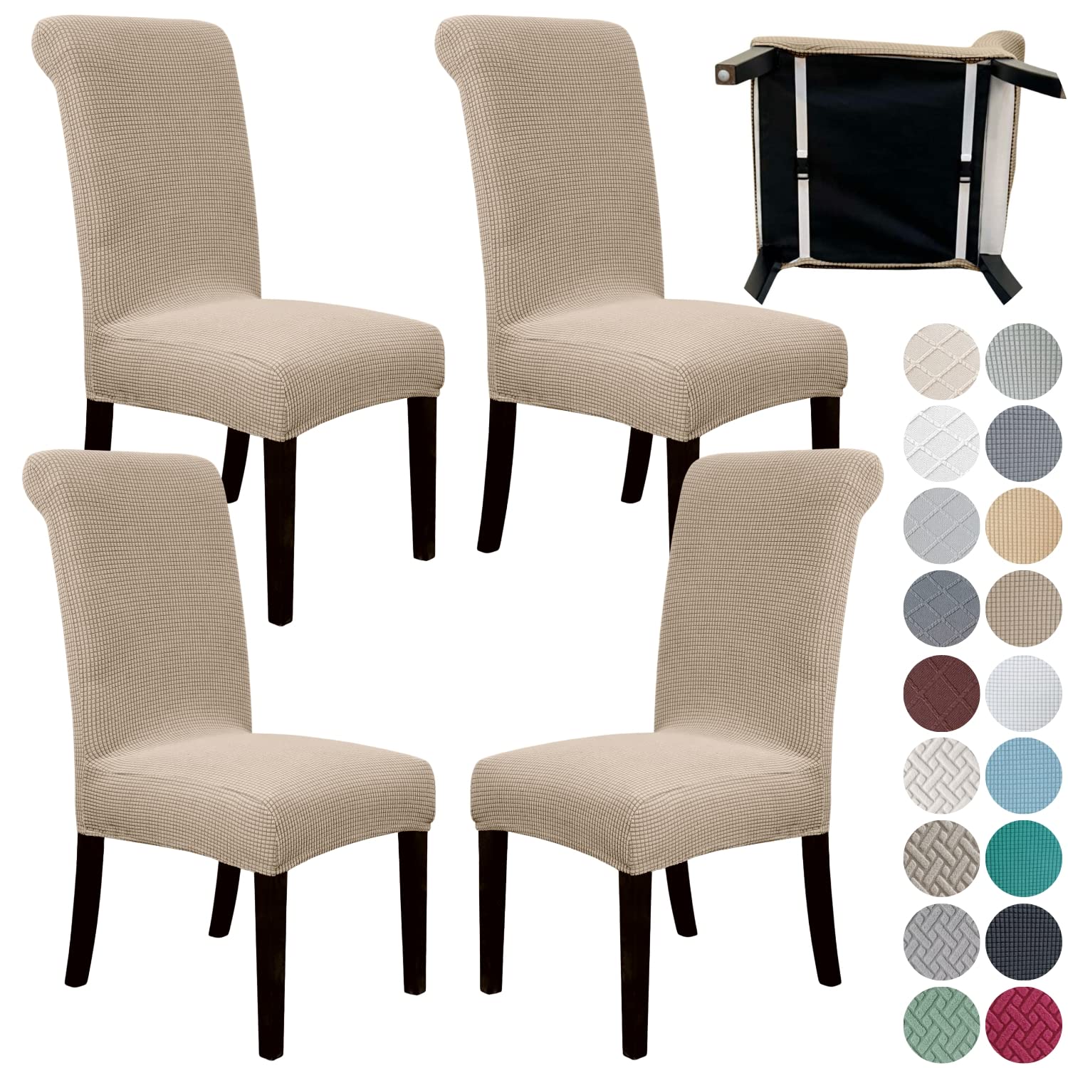 SPRINGRICO 4 Pack Dining Room Chair Covers with seat Belt, Stretch Parsons Chair Slipcover Washable Kitchen Dining Chair Cover Removable Seat Protector Set of 4, S3- Warm Cream