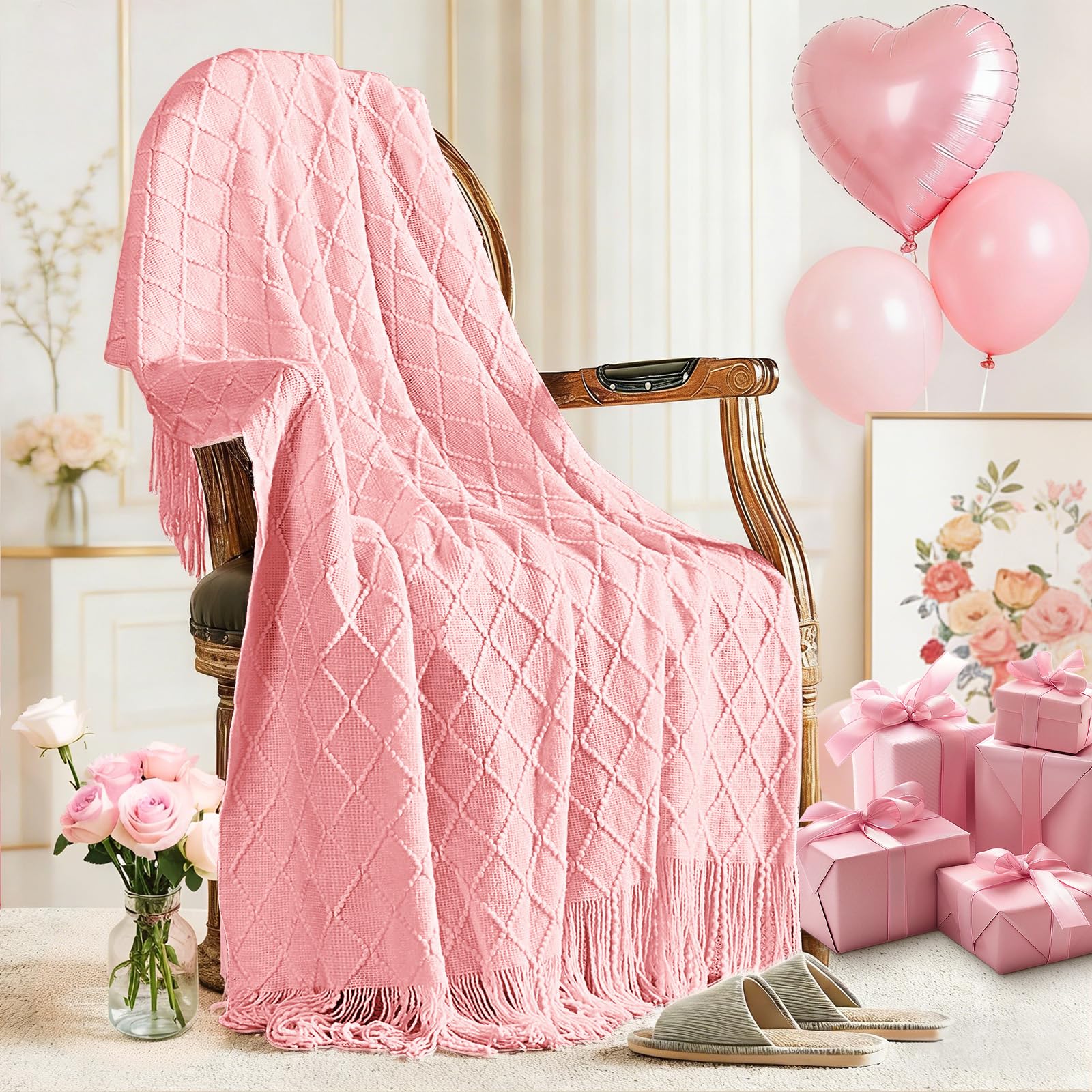 inhand Knitted Throw Blanket for Couch and Bed, Soft Living Room Home Decor Knitted Blanket with Tassel, Outdoor Lightweight Breathable Summer Blanket, Farmhouse Warm Woven Decorative, 50"x60"