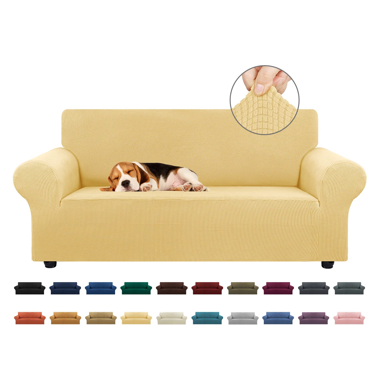 KEKUOU Stretch Sofa Cover Slipcover ，Couch Covers for 3 Cushion Couch Sofa pet Friendly (78"-94") Furniture Protector Sofa with Elastic Bottom for Kids,Dog, Jacquard Small Checked(Large,Black)
