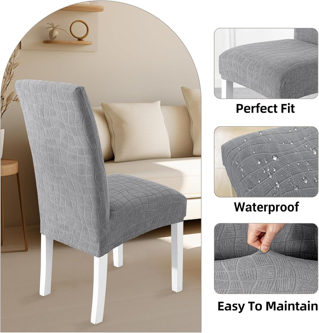 SYSLOON 100% Waterproof Chair Covers for Dining Chairs, Stretch Chair Covers Set of 4, Parson Chair Slipcovers Removable Washable Kitchen Chairs Seat Covers,Light Gray