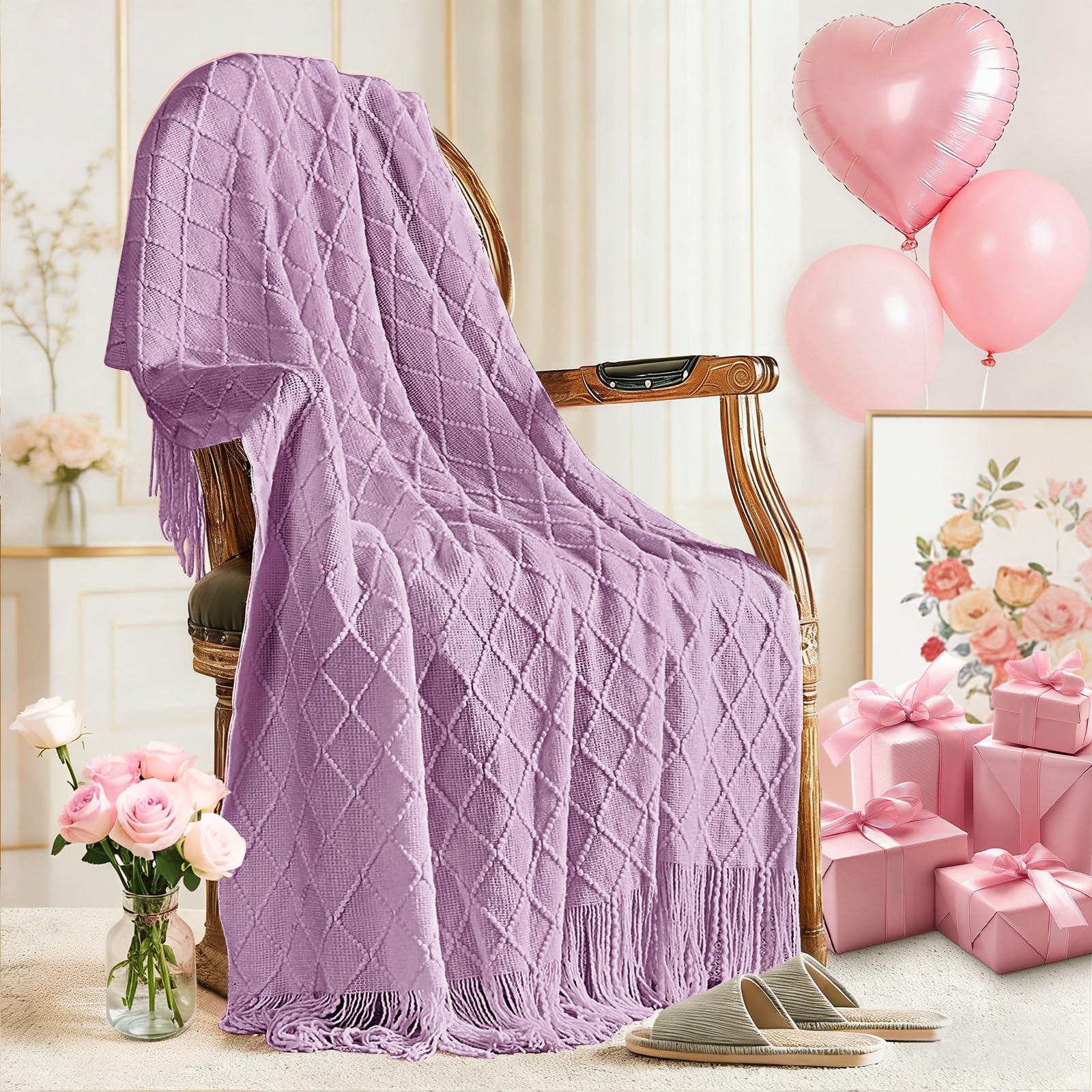 inhand Knitted Throw Blanket for Couch and Bed, Soft Living Room Home Decor Knitted Blanket with Tassel, Outdoor Lightweight Breathable Summer Blanket, Farmhouse Warm Woven Decorative, 50"x60"