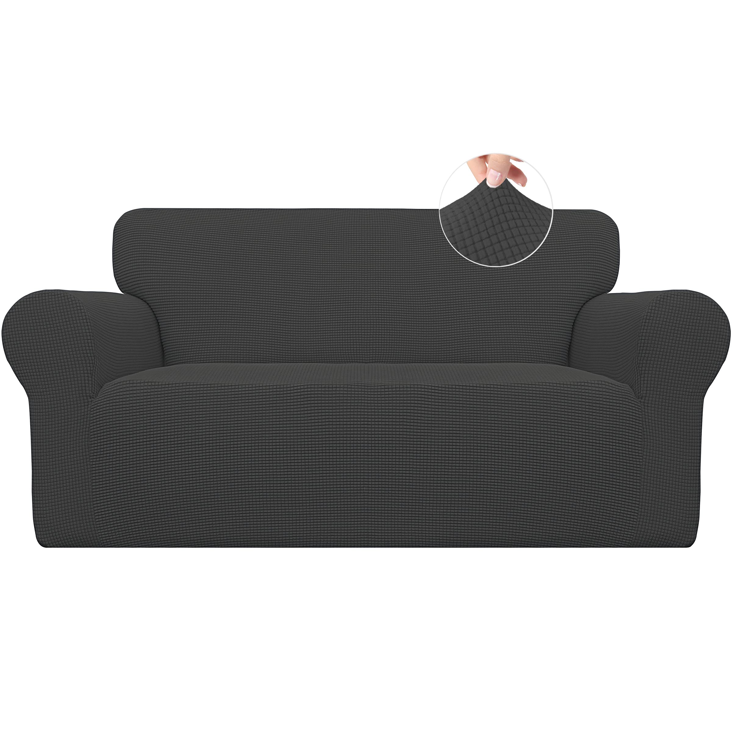 Easy-Going Stretch Sofa Slipcover 1-Piece Sofa Cover Furniture Protector Couch Soft with Elastic Bottom for Kids, Polyester Spandex Jacquard Fabric Small Checks (Sofa, Dark Gray)