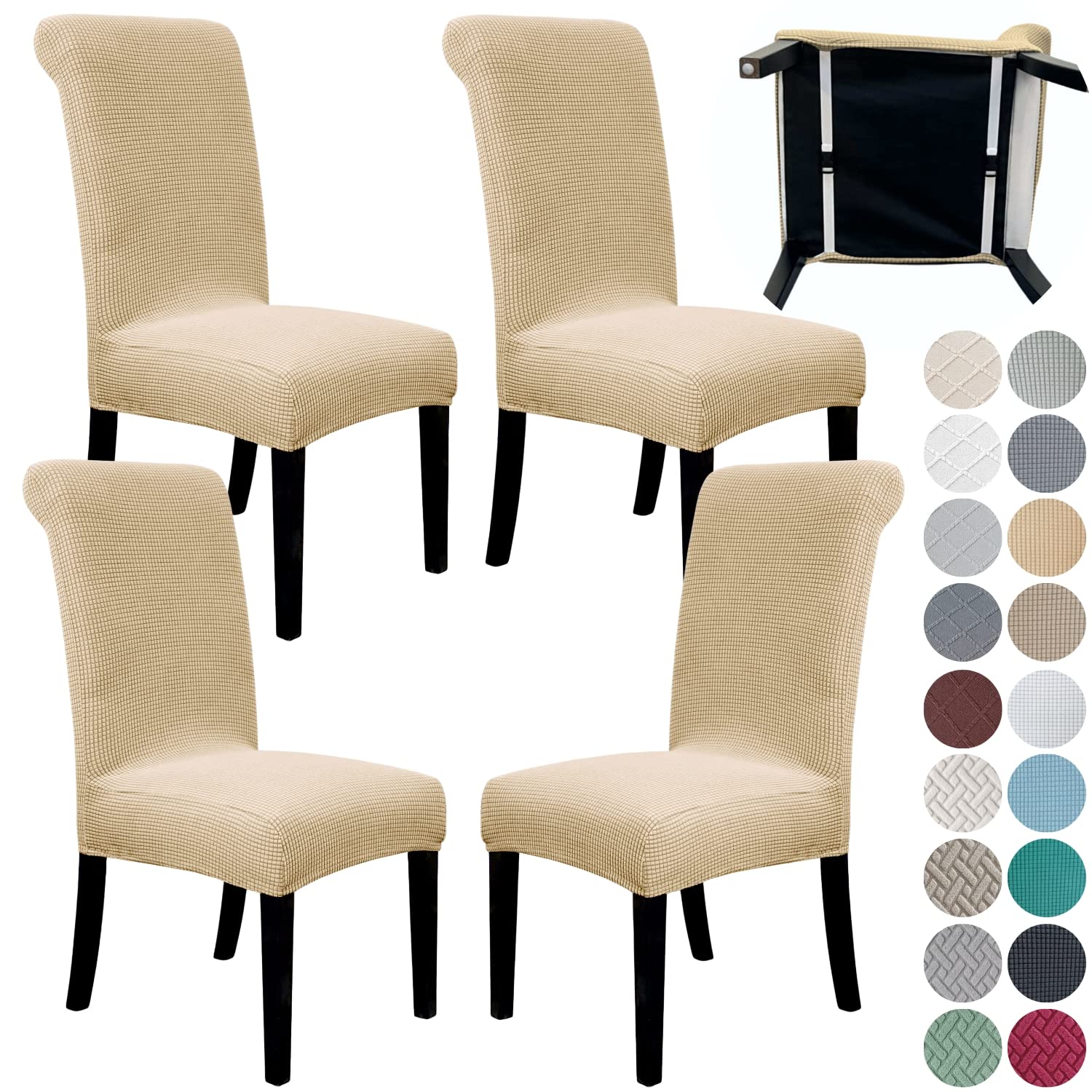 SPRINGRICO 4 Pack Dining Room Chair Covers with seat Belt, Stretch Parsons Chair Slipcover Washable Kitchen Dining Chair Cover Removable Seat Protector Set of 4, S3- Warm Cream
