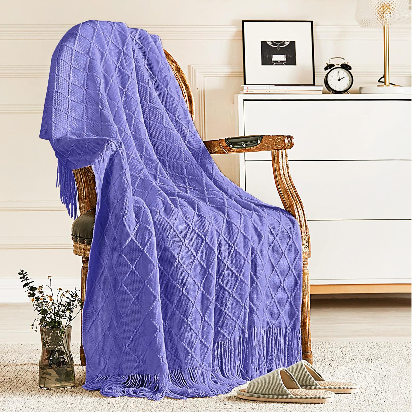 inhand Knitted Throw Blanket for Couch and Bed, Soft Living Room Home Decor Knitted Blanket with Tassel, Outdoor Lightweight Breathable Summer Blanket, Farmhouse Warm Woven Decorative, 50"x60"