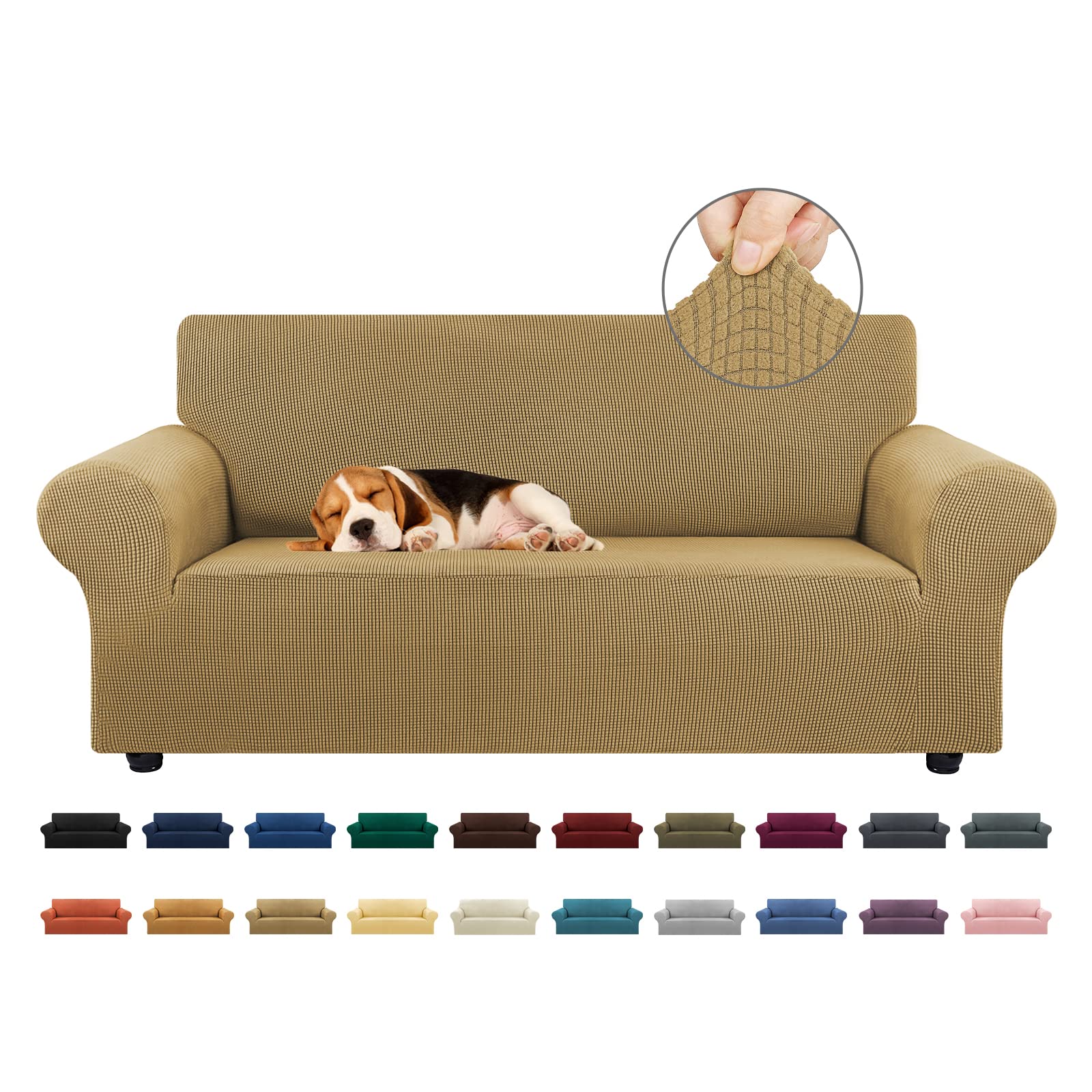 KEKUOU Stretch Sofa Cover Slipcover ，Couch Covers for 3 Cushion Couch Sofa pet Friendly (78"-94") Furniture Protector Sofa with Elastic Bottom for Kids,Dog, Jacquard Small Checked(Large,Black)