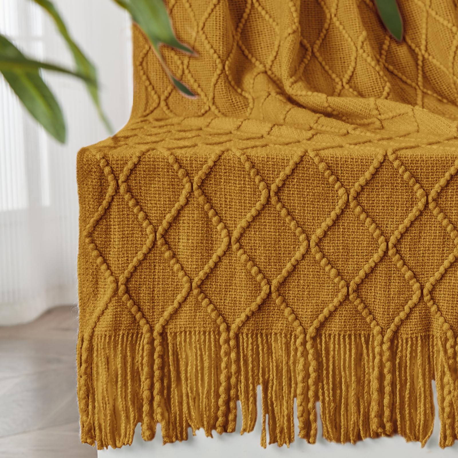 inhand Knitted Throw Blanket for Couch and Bed, Soft Living Room Home Decor Knitted Blanket with Tassel, Outdoor Lightweight Breathable Summer Blanket, Farmhouse Warm Woven Decorative, 50"x60"