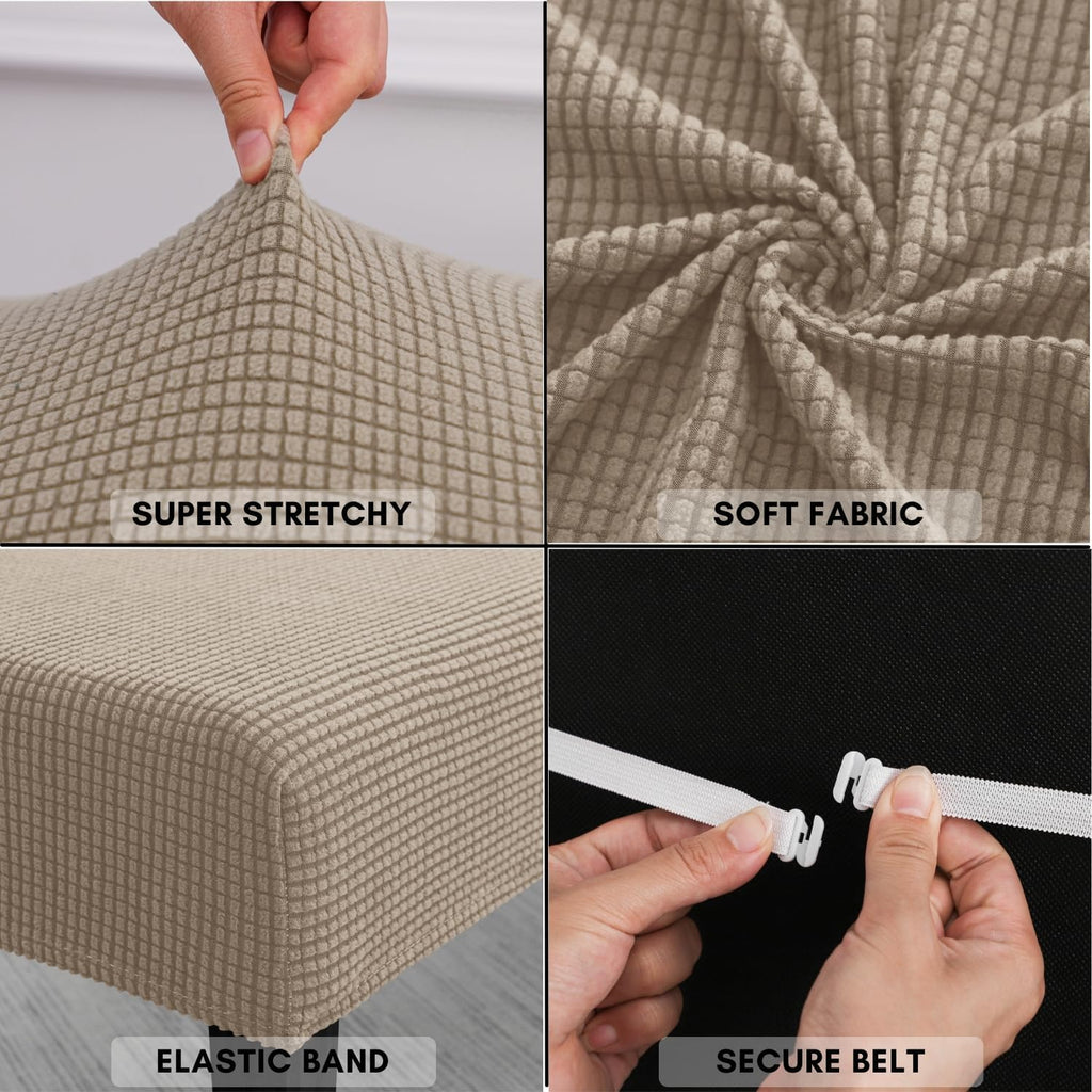 SPRINGRICO Stretch Dining Bench Cover, Removable Bench Slipcover Washable Bench Seat Protector Rectangle Bench Cover for Dining Room, Living Room, Bedroom, Kitchen (S1-Khaki)