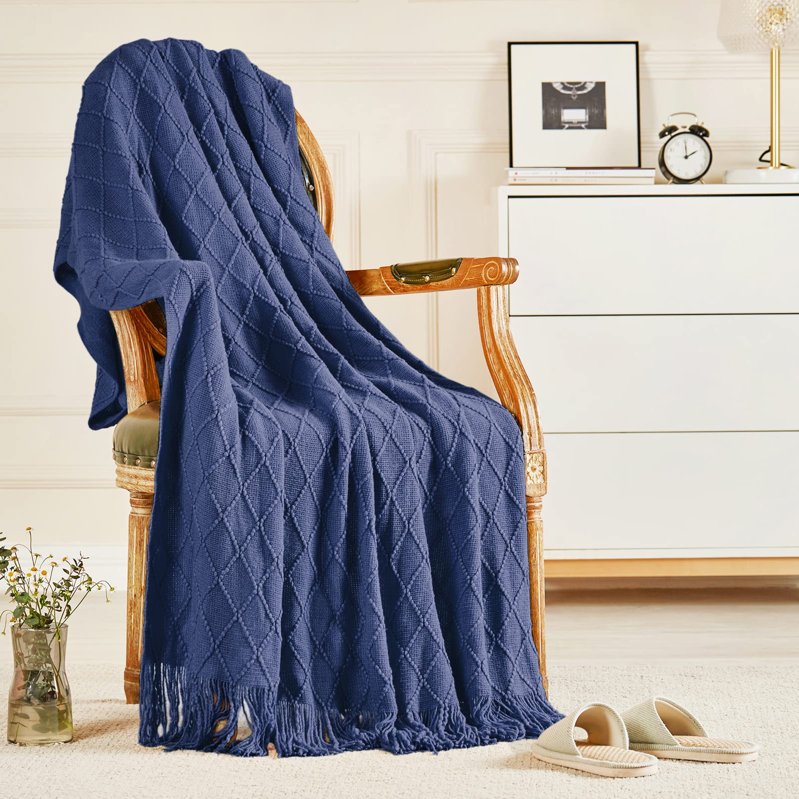 inhand Knitted Throw Blanket for Couch and Bed, Soft Living Room Home Decor Knitted Blanket with Tassel, Outdoor Lightweight Breathable Summer Blanket, Farmhouse Warm Woven Decorative, 50"x60"