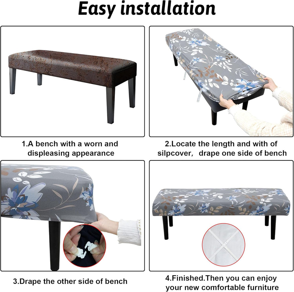 Stretch Bench Covers, Bench Seat Covers, Bench Cushions Covers, Printed Bench Seat Protector, Washable Bench Slipcover, Rectangle Bench Covers for Dining Room, Living Room, Kitchen (Flowers)
