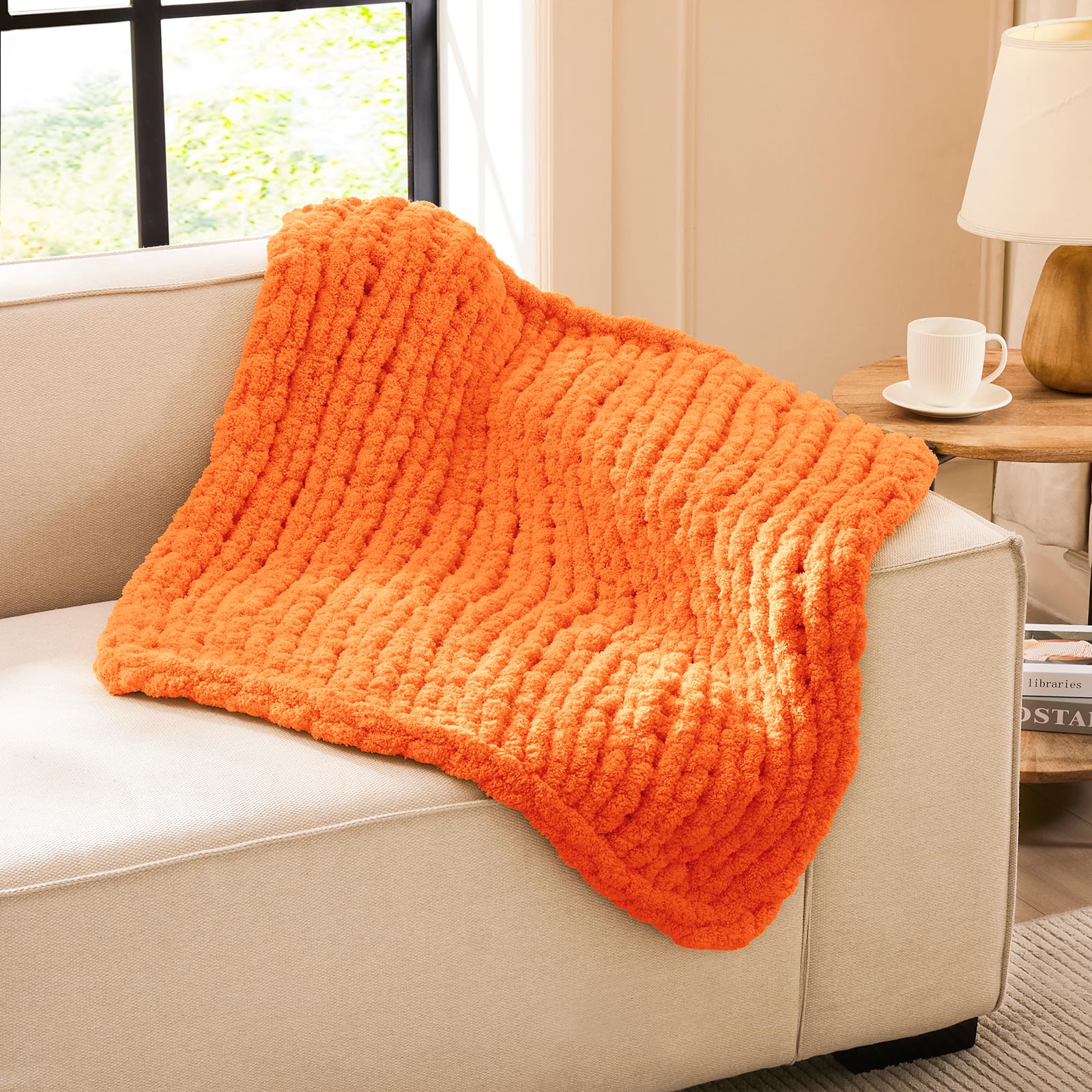 L'AGRATY Chunky Knit Blanket Throw,Soft Chenille Yarn Throw Blanket 50x60，Handmade Cable Knit Crochet Blanket,Large Knit Blankets Chunky Yarn,Rope Knot Throw Blanket for Couch Sofa Bed Home Decor