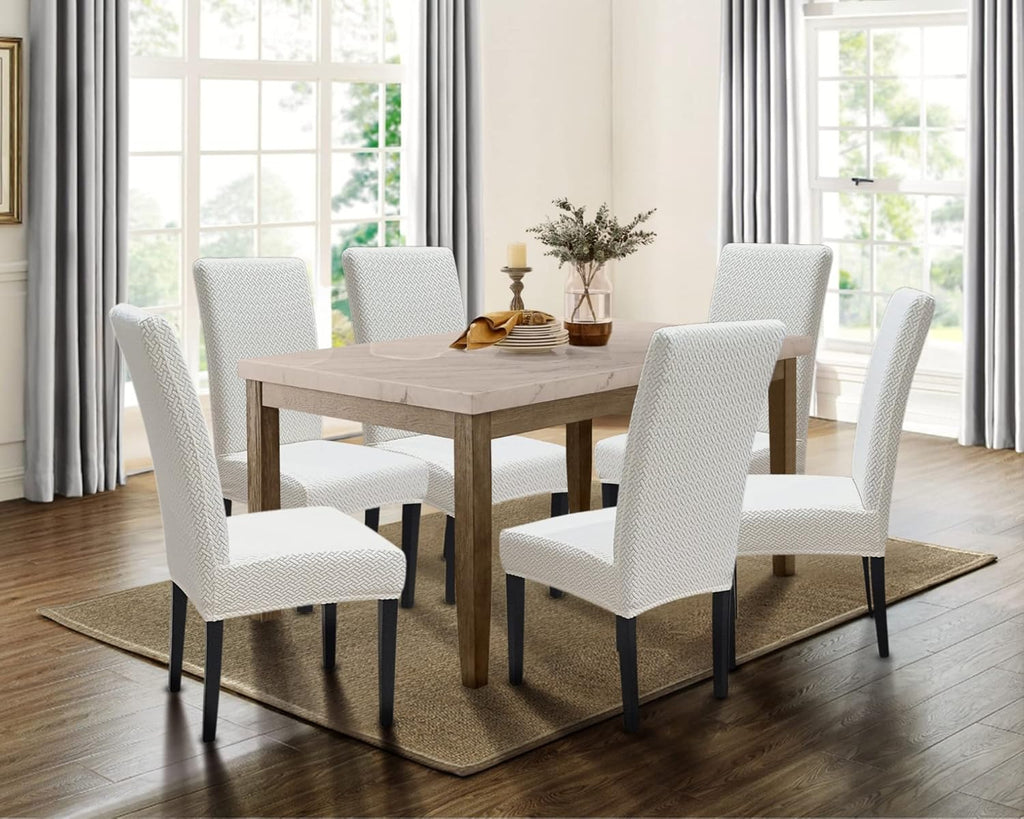 SPRINGRICO 4 Pack Dining Room Chair Covers with seat Belt, Stretch Parsons Chair Slipcover Washable Kitchen Dining Chair Cover Removable Seat Protector Set of 4, S3- Warm Cream