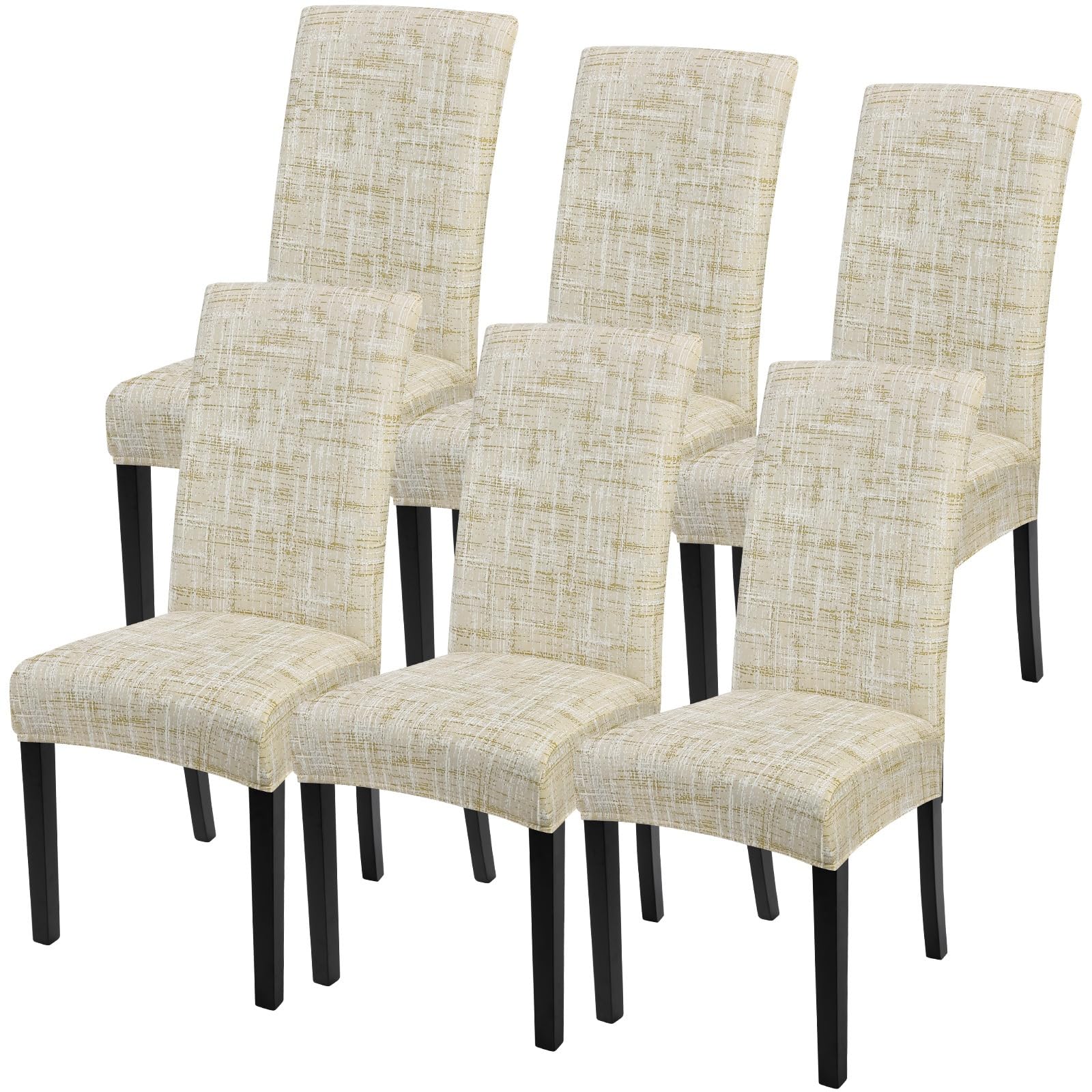 SearchI Dining Room Chair Covers Set of 6, Stretch Jacquard Parsons Chair Slipcovers Super Fit Removable Washable Kitchen Chair Protector Cover for Dining Room, Hotel, Ceremony (Beige Rhombus)