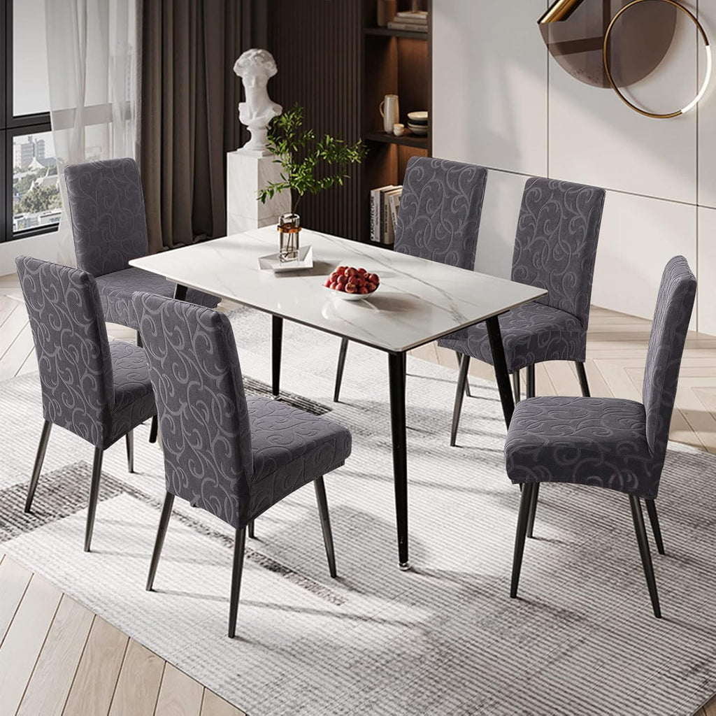 Genina Waterproof Dining Room Chair Covers Stretch Parsons Chair Slipcovers for Dining Room Kitchen Chair Protector Cover, Removable, Washable (4, Flower Pattern-Dark Gray)
